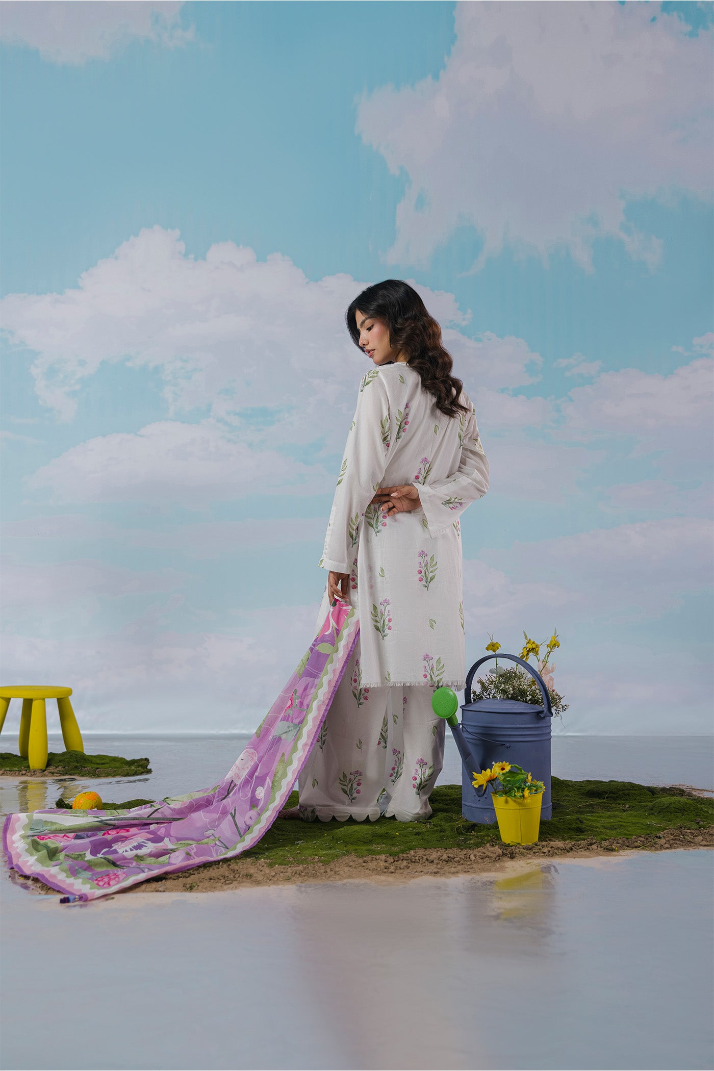 Premium 3 Piece Stitched Digital Printed Lawn (Soft Chaos Lavender)