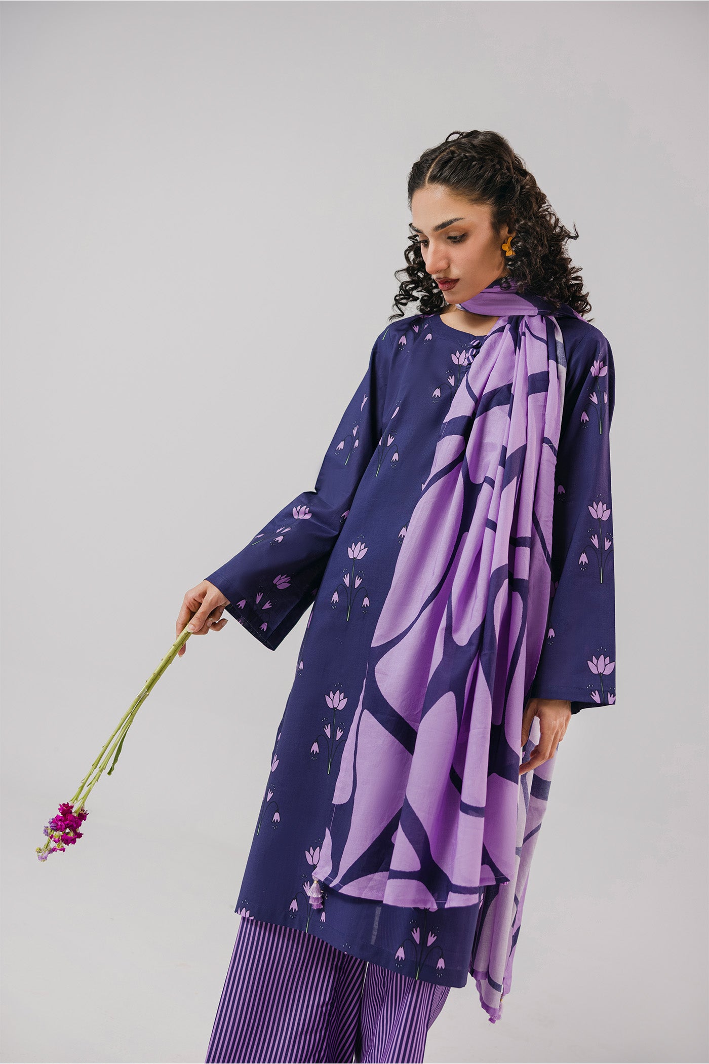 Premium 3 Piece Unstitched Digital Printed Lawn (Pulm & Petal Bloom Theory)