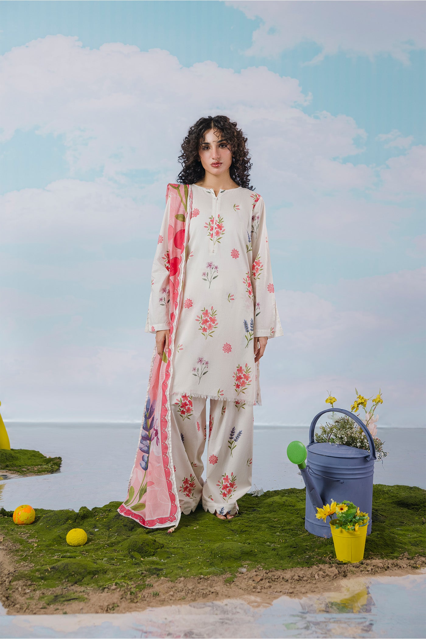 Premium 3 Piece Stitched Digital Printed Lawn (Peachy Babe)