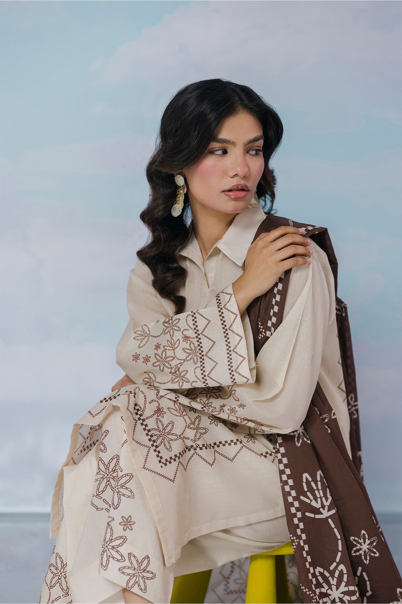 Premium 3 Piece Stitched Digital Printed Lawn (Cocoa Lines)
