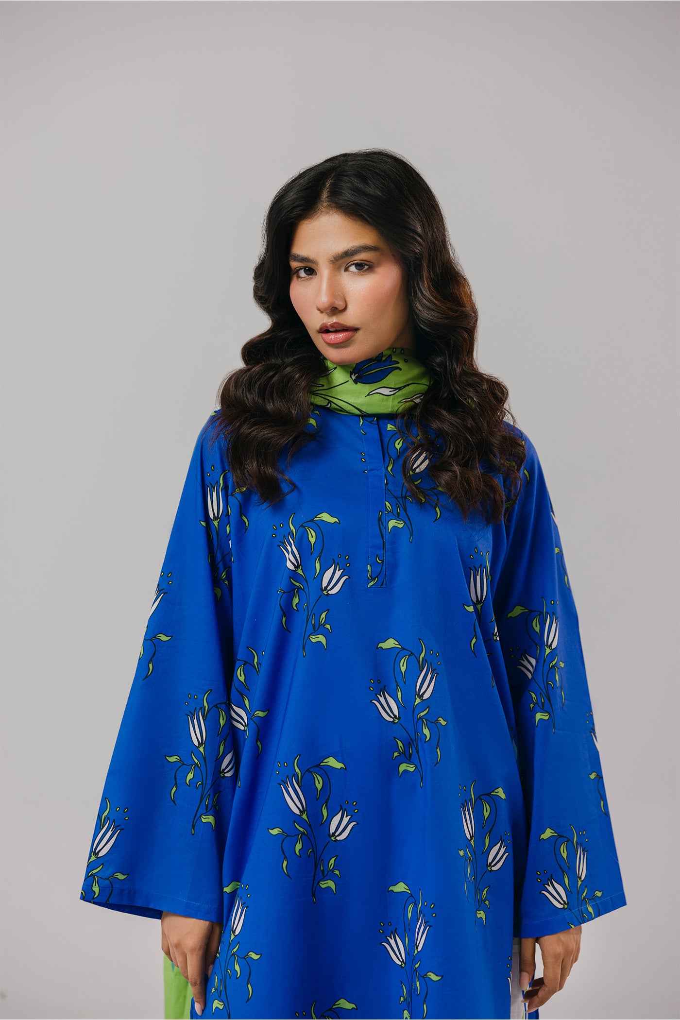 Premium 3 Piece Unstitched Digital Printed Lawn (Blue Hour Bloom)