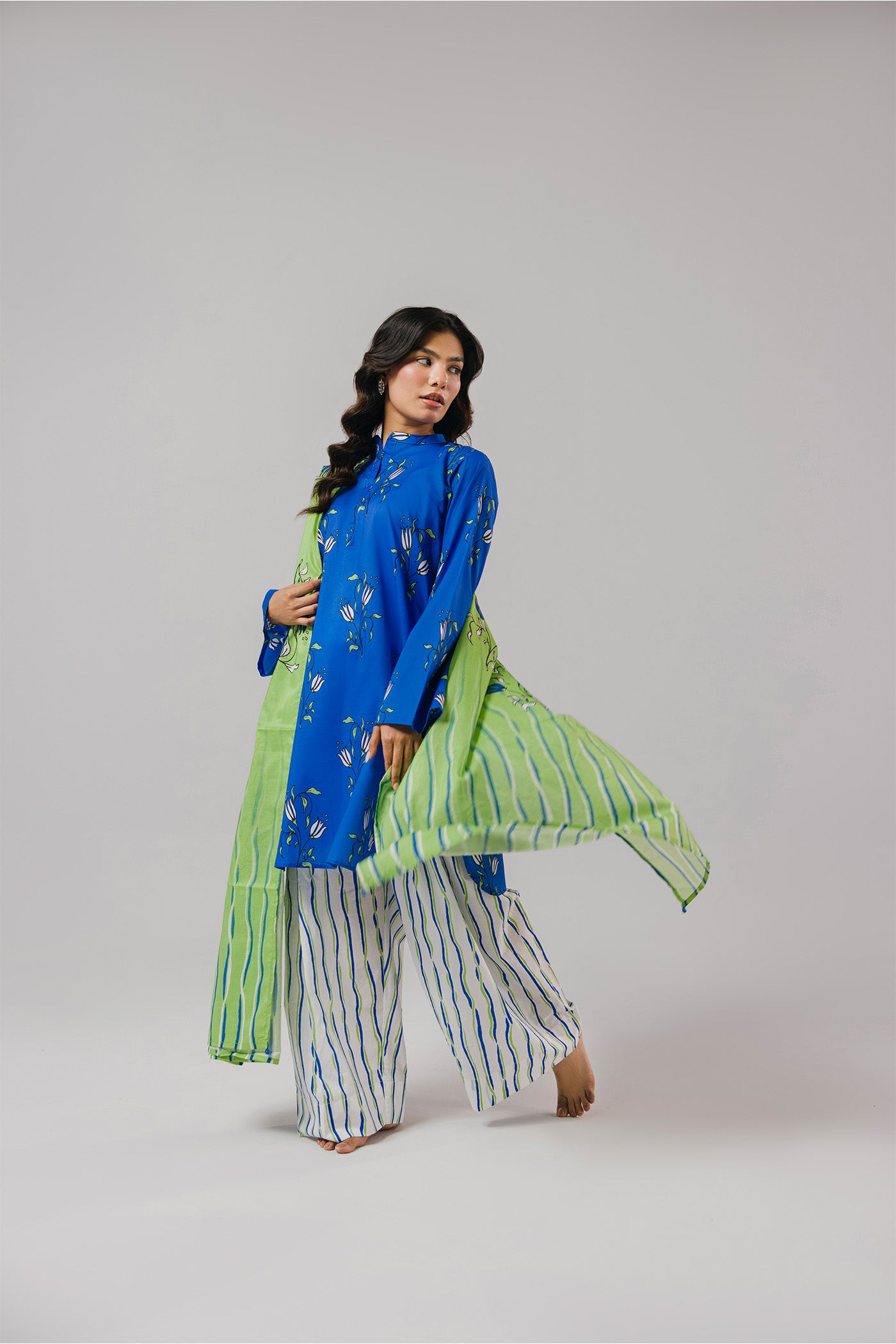 Premium 3 Piece Unstitched Digital Printed Lawn (Blue Hour Bloom)