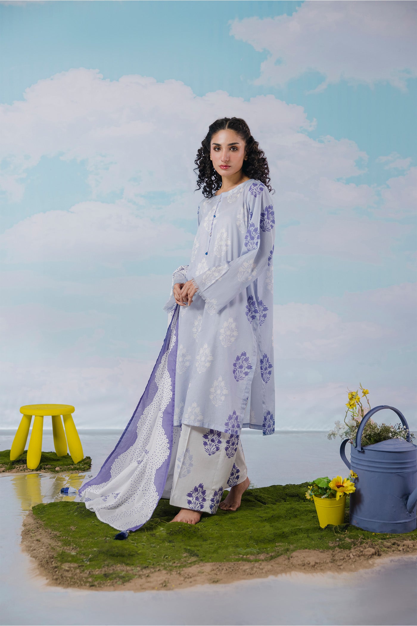 Premium 3 Piece Stitched Digital Printed Lawn (Sky Girl Summer)