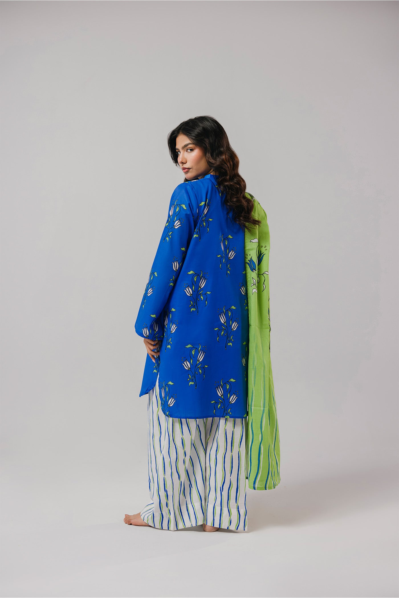 Premium 3 Piece Unstitched Digital Printed Lawn (Blue Hour Bloom)