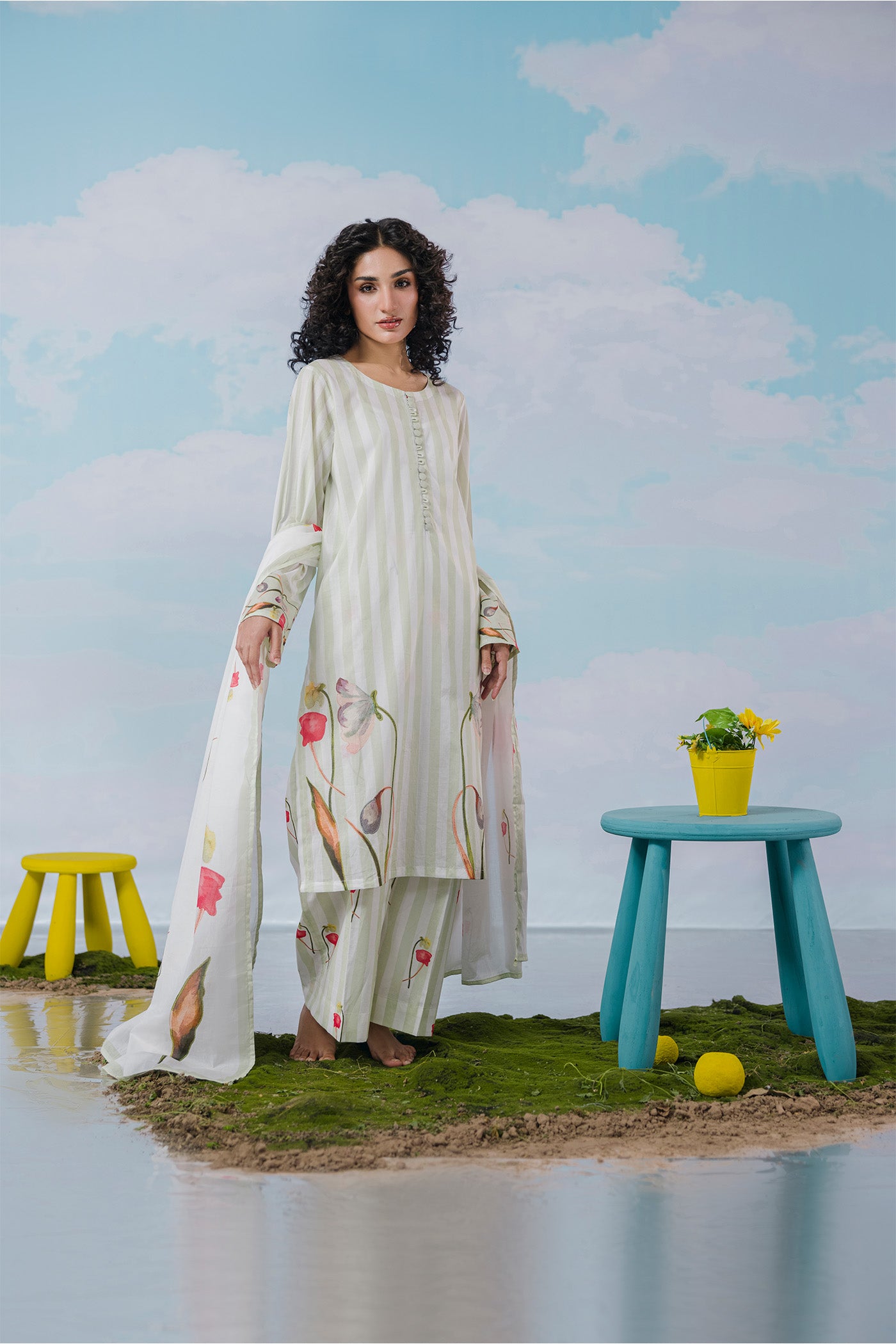 Premium 3 Piece Stitched Digital Printed Lawn (Soft Stripe Energy)