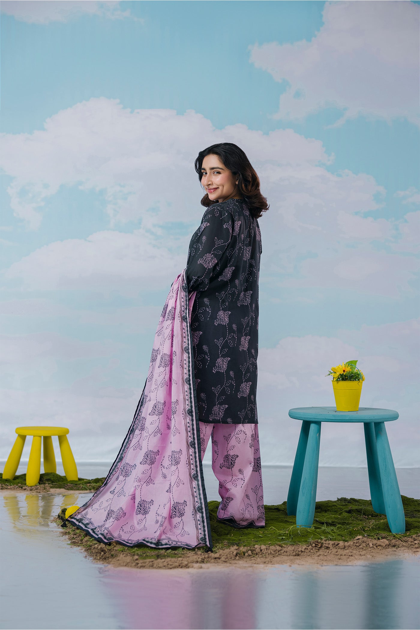 Premium 3 Piece Stitched Digital Printed Lawn (Soft Lilac Drama)