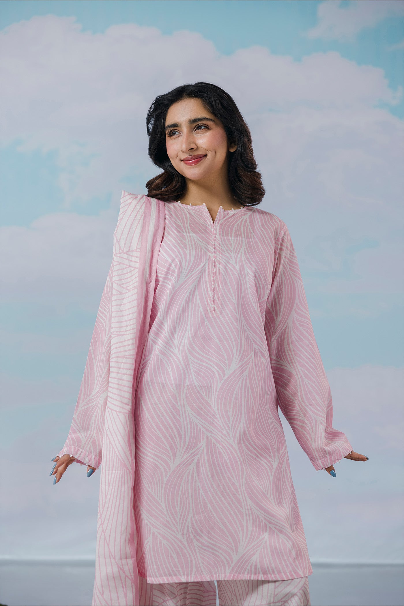 Premium 3 Piece Unstitched Digital Printed Lawn (Blush Lines)