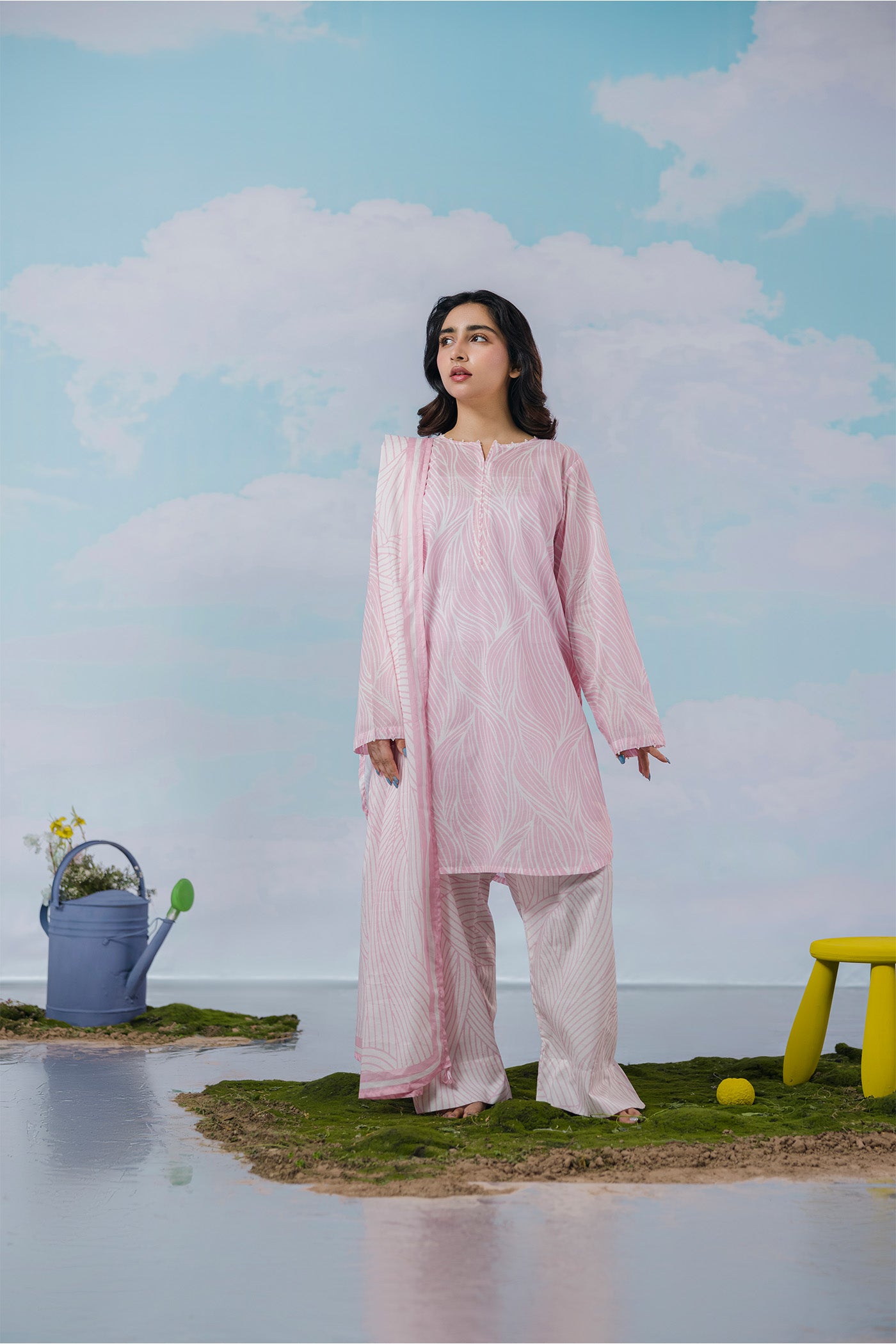 Premium 3 Piece Stitched Digital Printed Lawn (Blush Lines)