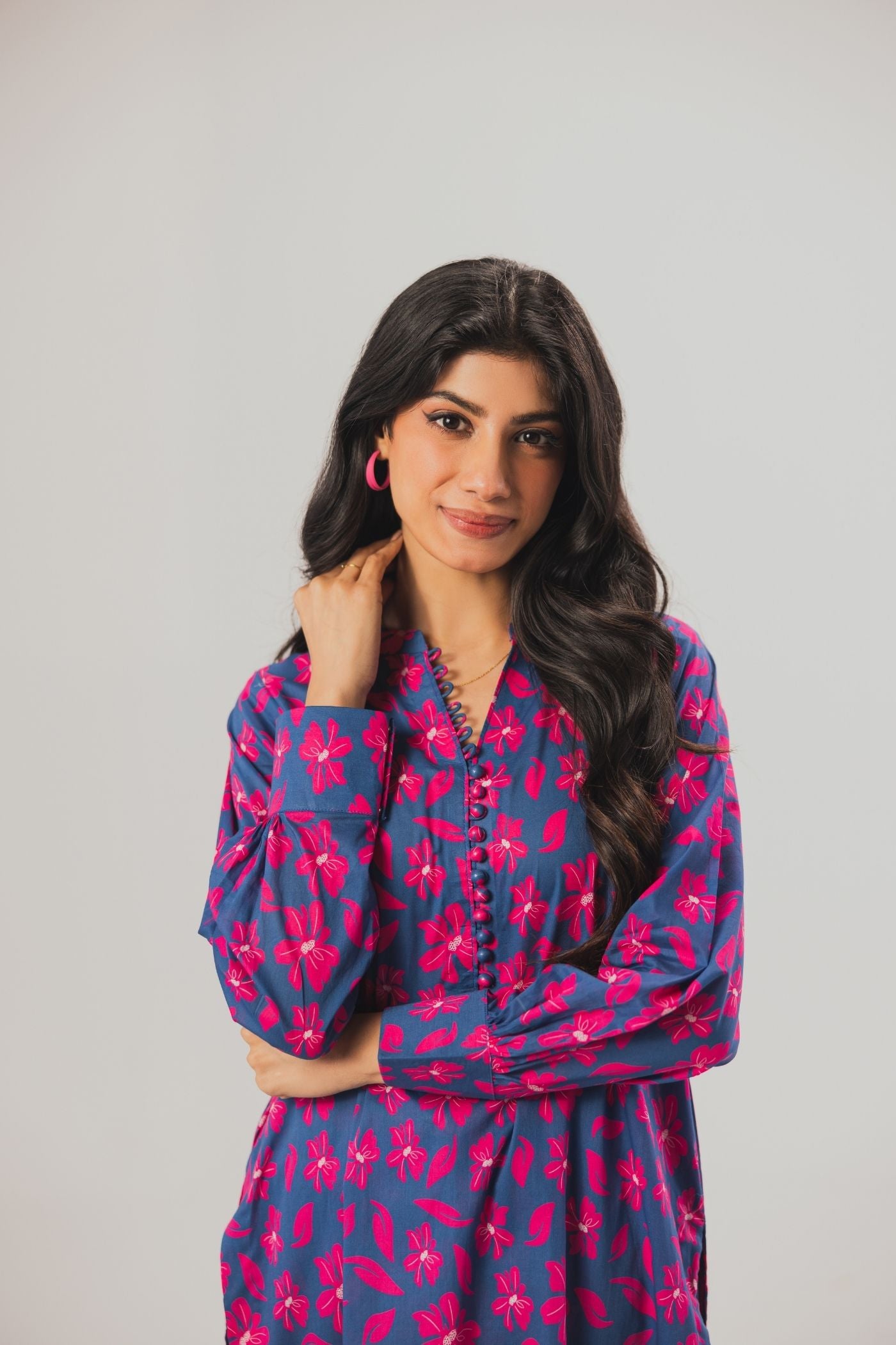 Premium Digital Printed Lawn Fabric (Hot Pink Garden)