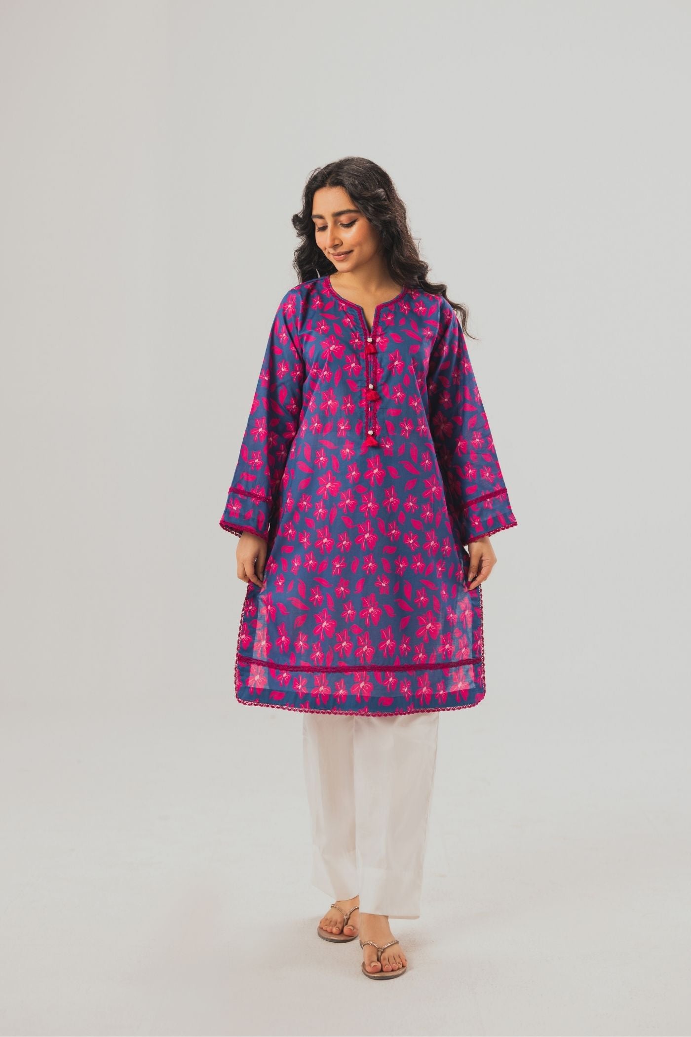 Premium Digital Printed Lawn Fabric (Hot Pink Garden)