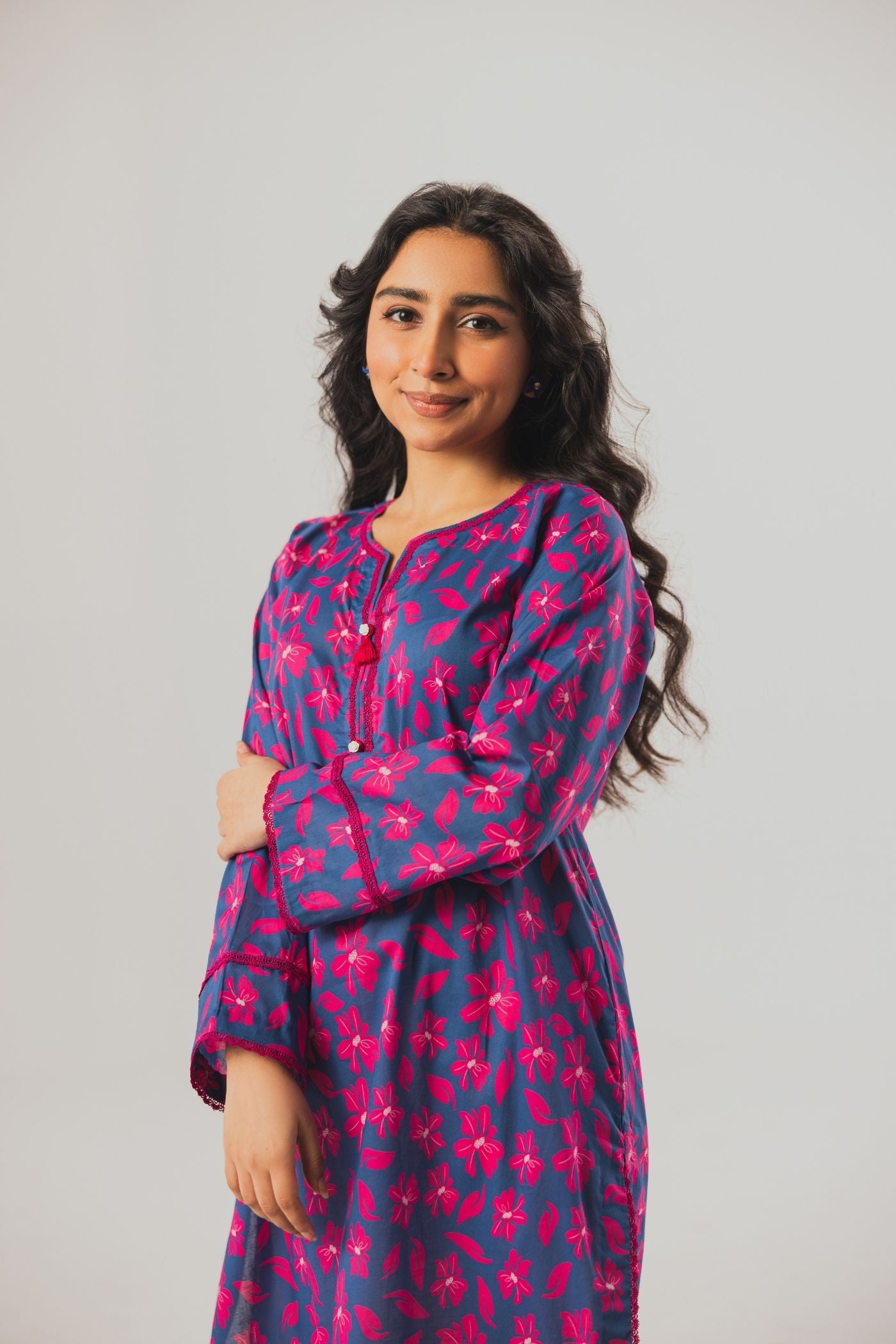 Premium Digital Printed Lawn Fabric (Hot Pink Garden)