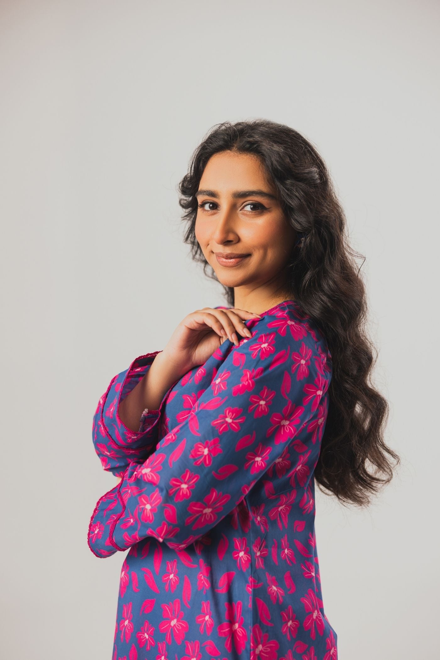 Premium Digital Printed Lawn Fabric (Hot Pink Garden)