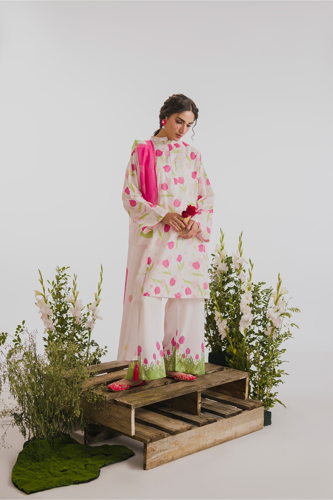 Premium 3 Piece Unstitched Digital Printed Lawn (When Pink Lingers)