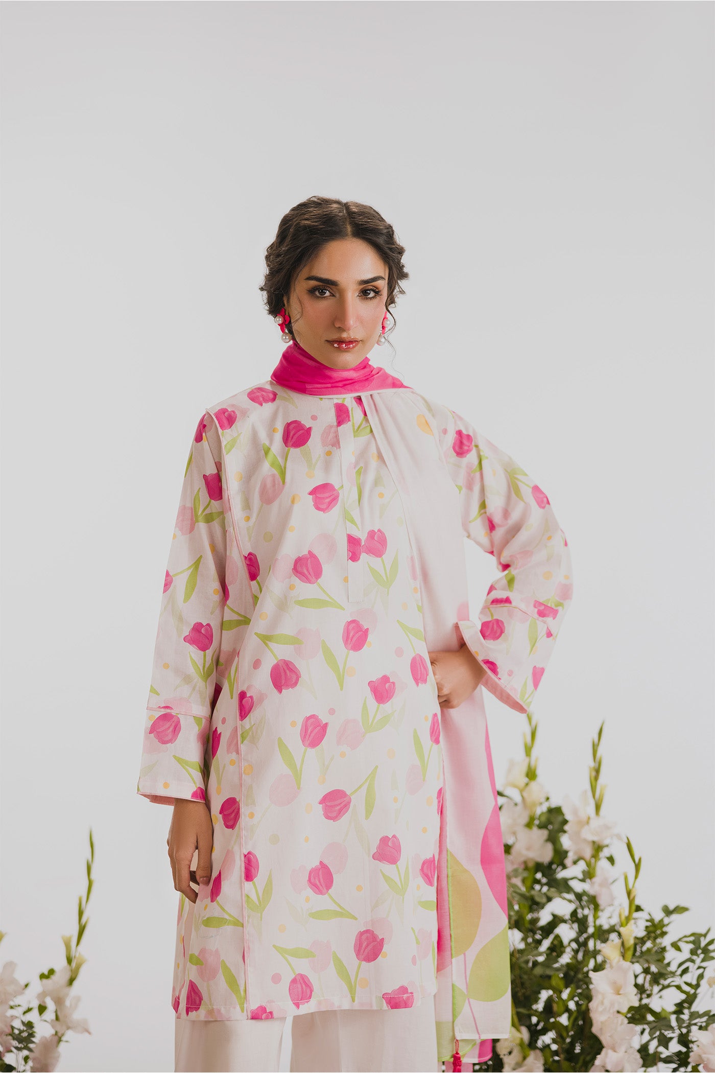 Premium 3 Piece Stitched Digital Printed Lawn (When Pink Lingers)