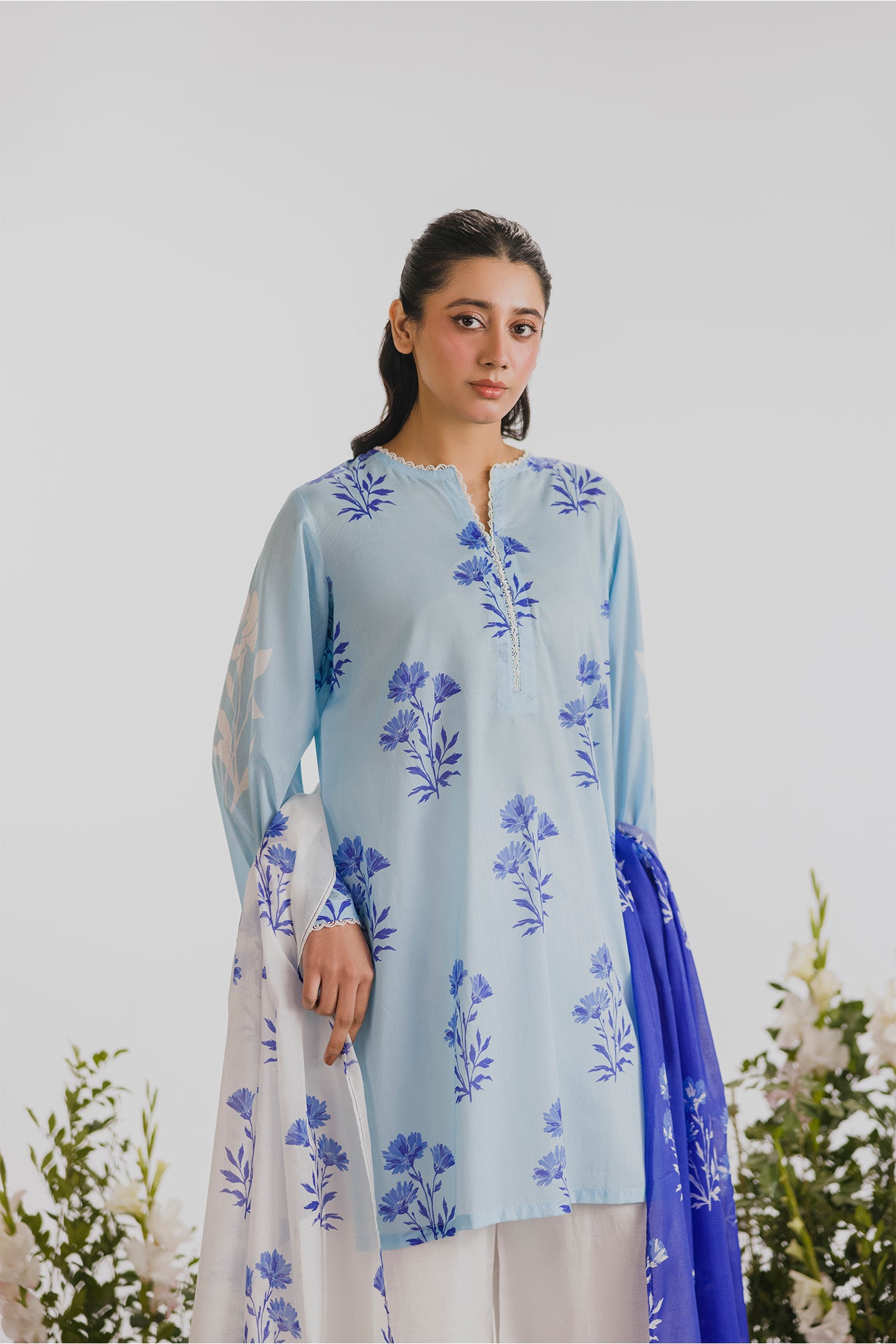 Premium 3 Piece Stitched Digital Printed Lawn (Cloud Blossom)