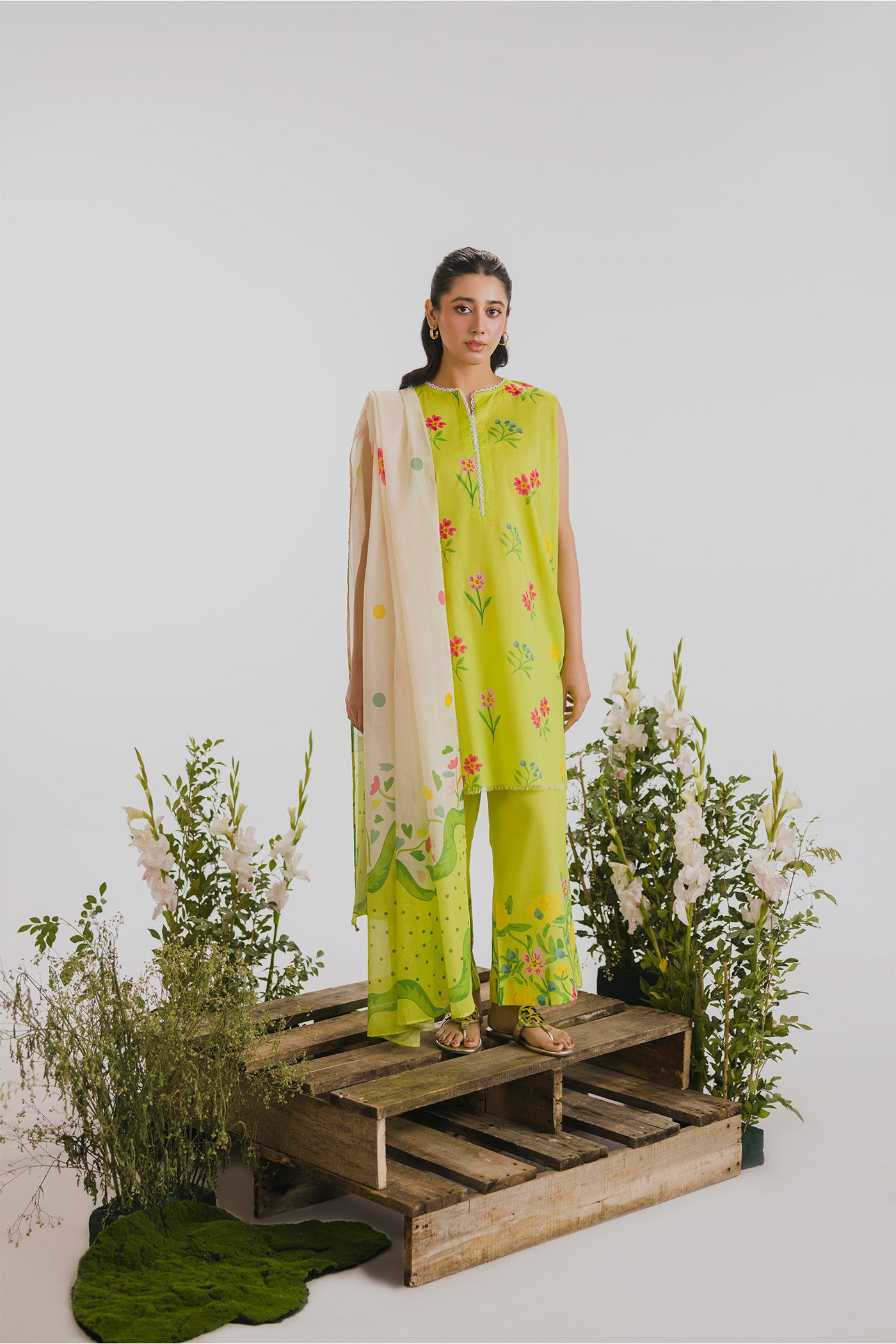 Premium 3 Piece Unstitched Digital Printed Lawn (Lime Don't Care)