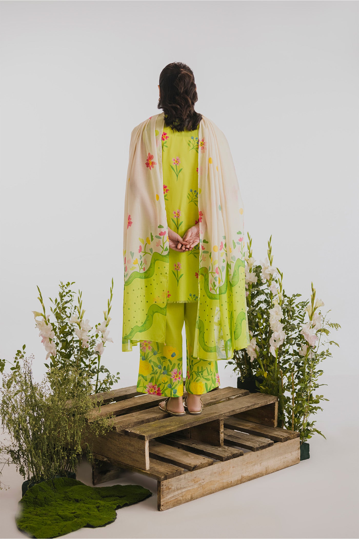 Premium 3 Piece Unstitched Digital Printed Lawn (Lime Don't Care)