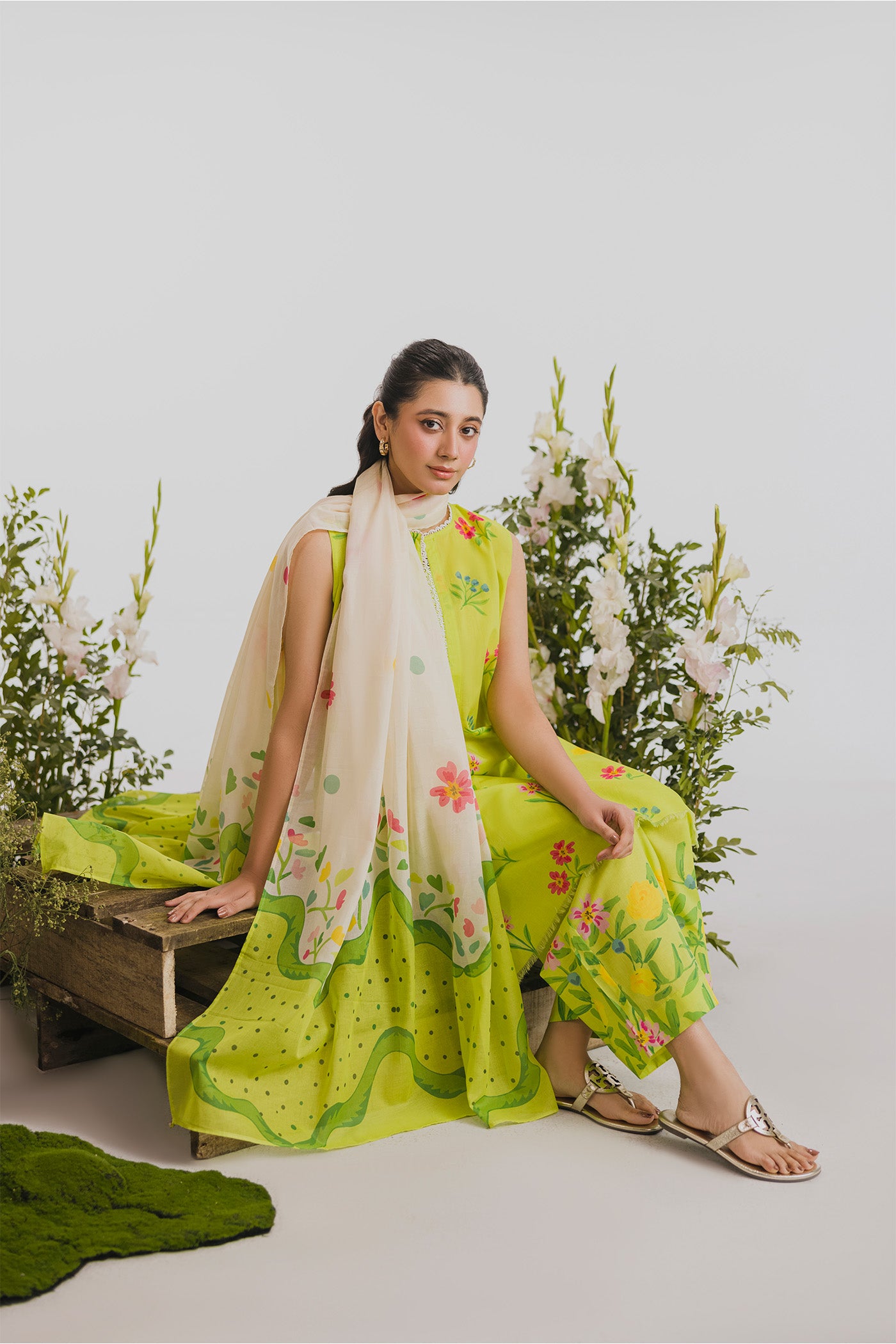 Premium 3 Piece Stitched Digital Printed Lawn (Lime Don't Care)