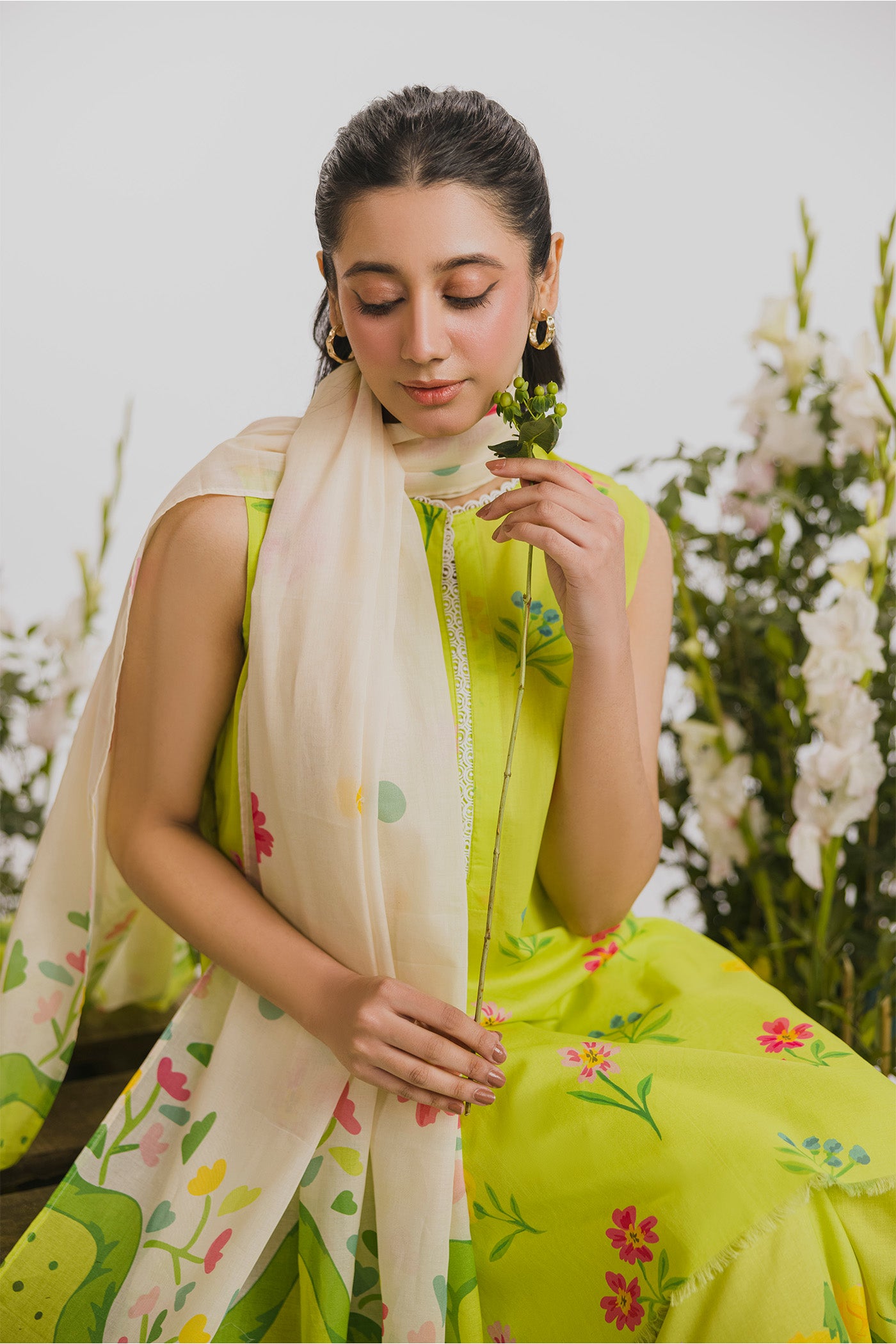 Premium 3 Piece Stitched Digital Printed Lawn (Lime Don't Care)