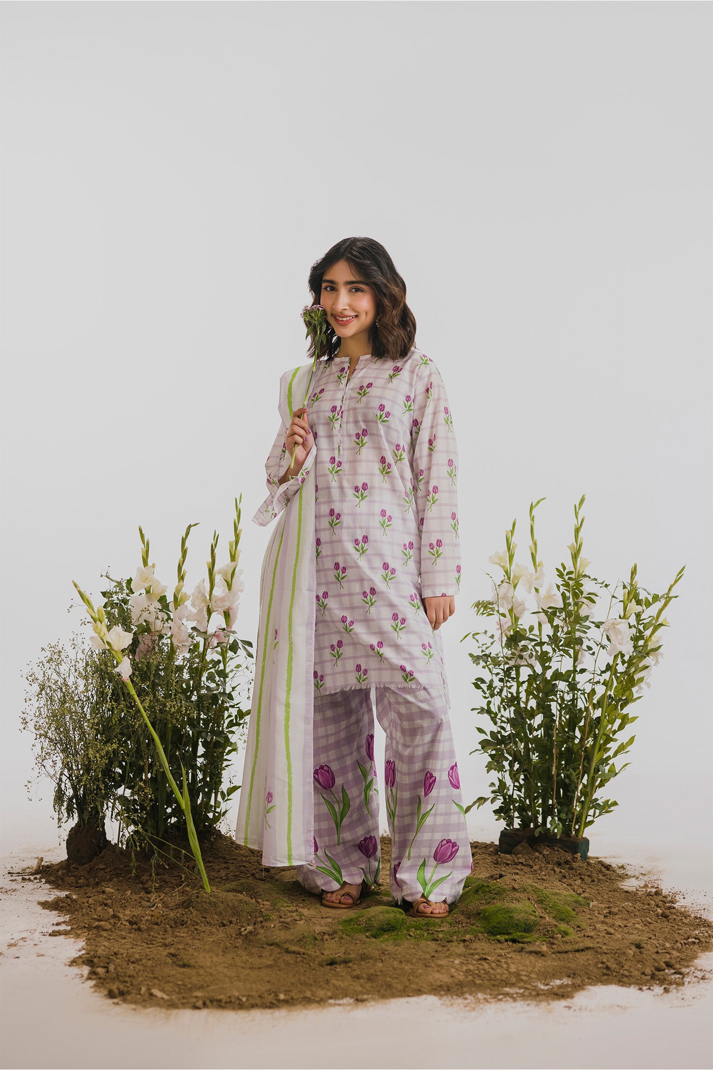 Premium 3 Piece Unstitched Digital Printed Lawn (Flower Math)