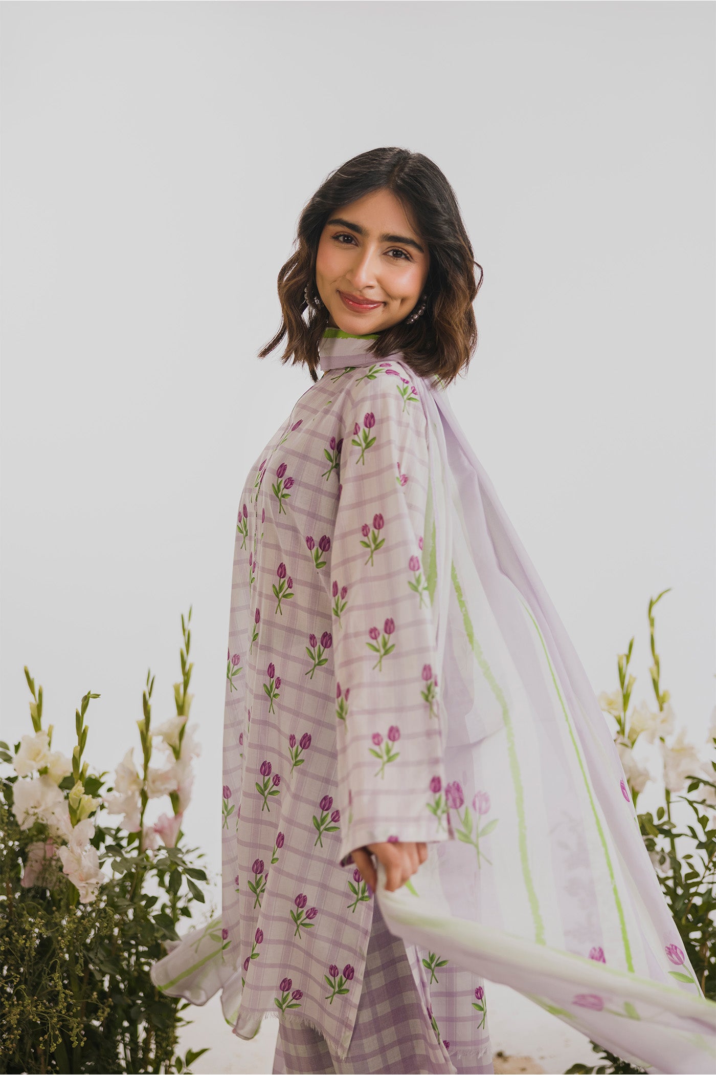 Premium 3 Piece Stitched Digital Printed Lawn (Flower Math)