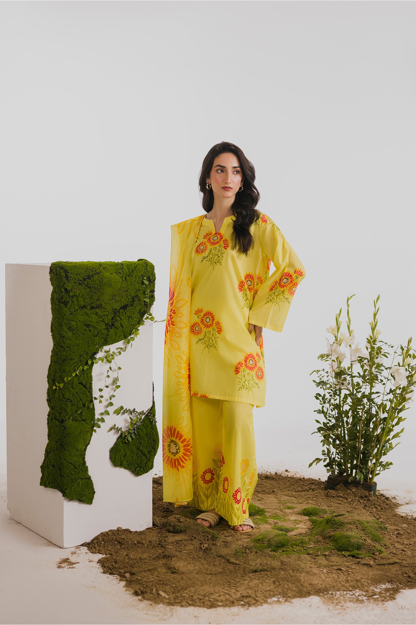 Premium 3 Piece Unstitched Digital Printed Lawn (Sunflower On Steroids)