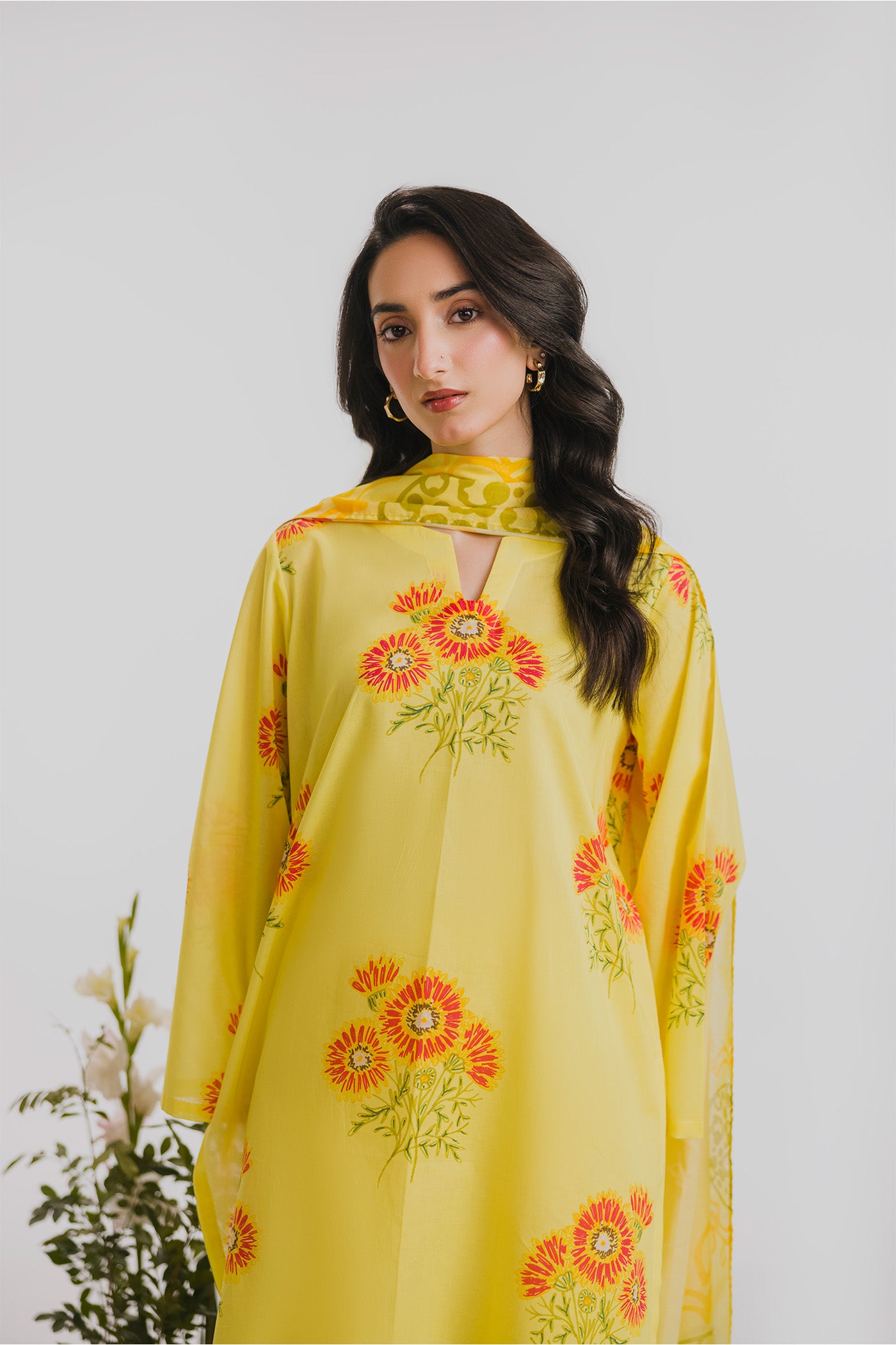 Premium 3 Piece Unstitched Digital Printed Lawn (Sunflower On Steroids)