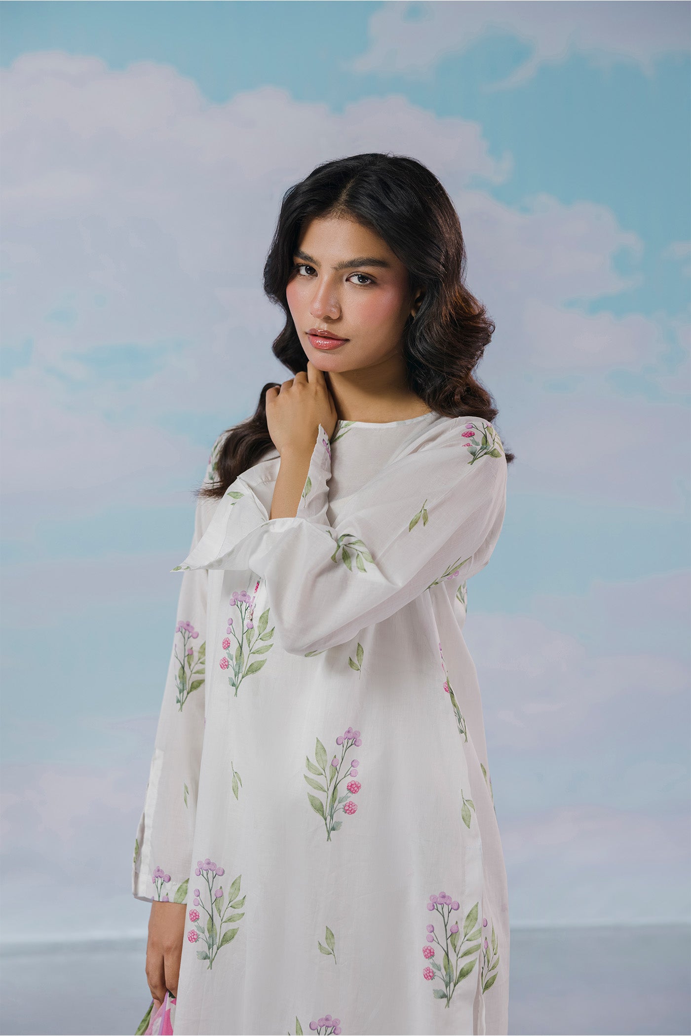 Premium 3 Piece Stitched Digital Printed Lawn (Soft Chaos Lavender)