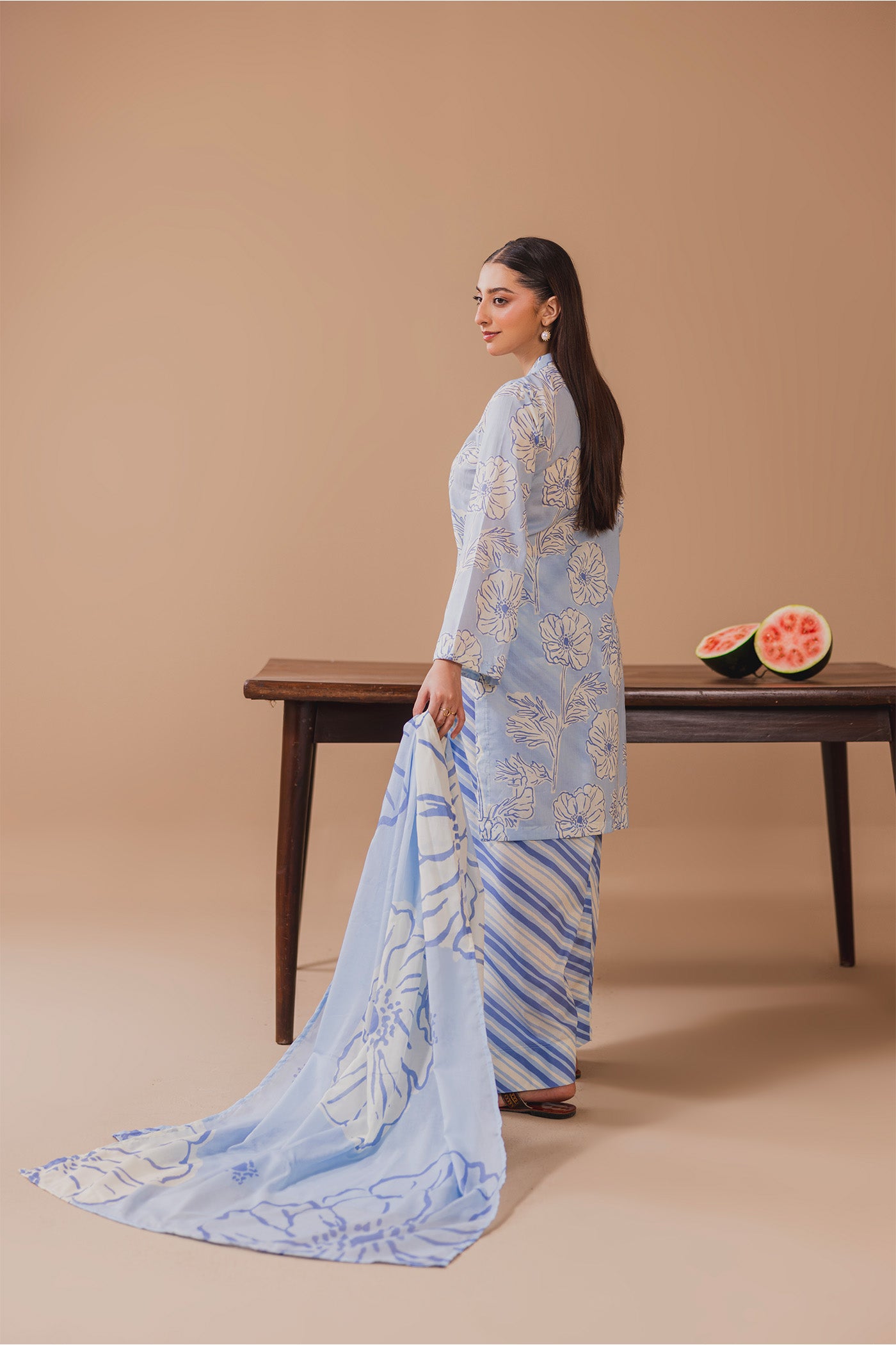 3 Piece Unstitched Printed Lawn Suit (Jamaican Blue)