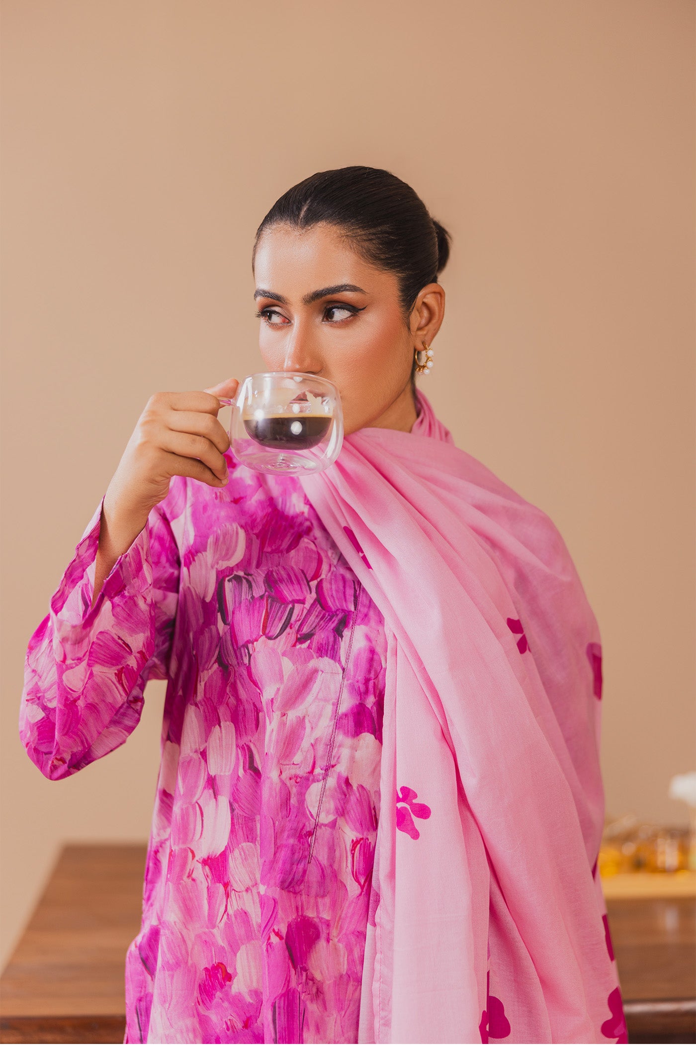 3 Piece Unstitched Printed Lawn Suit (Pink Bourbon)