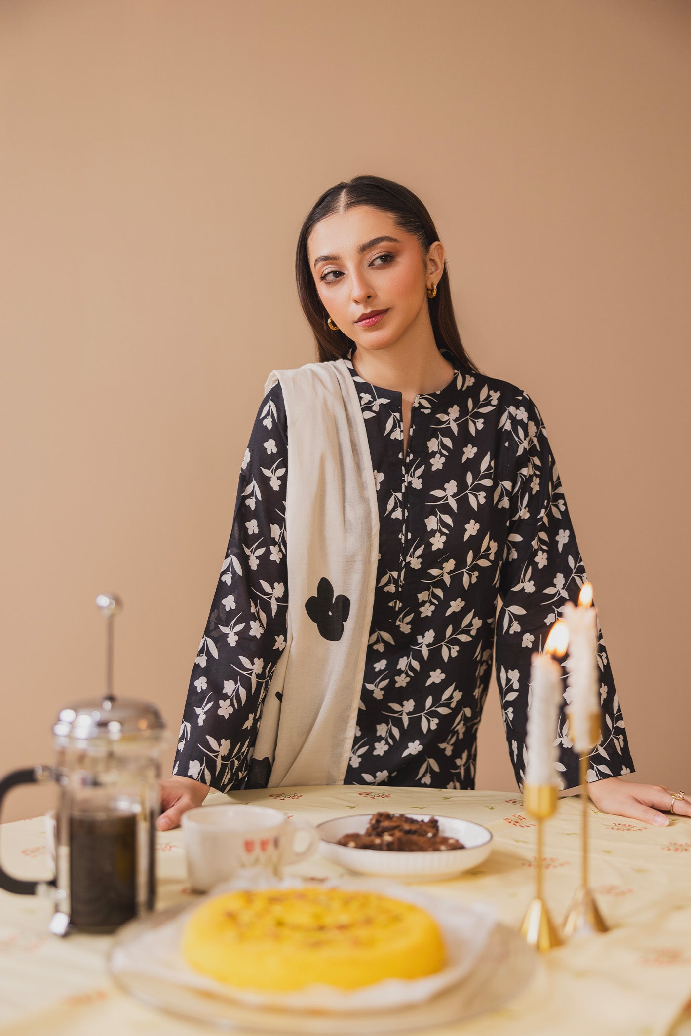 3 Piece Unstitched Printed Lawn Suit (Ristretto)