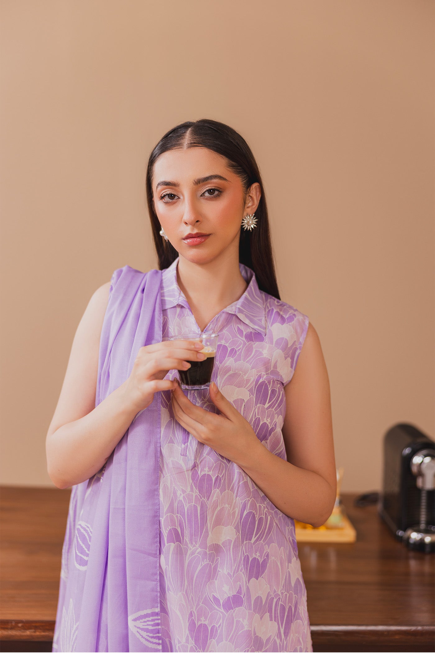 3 Piece Unstitched Printed Lawn Suit (Lavender Latte)