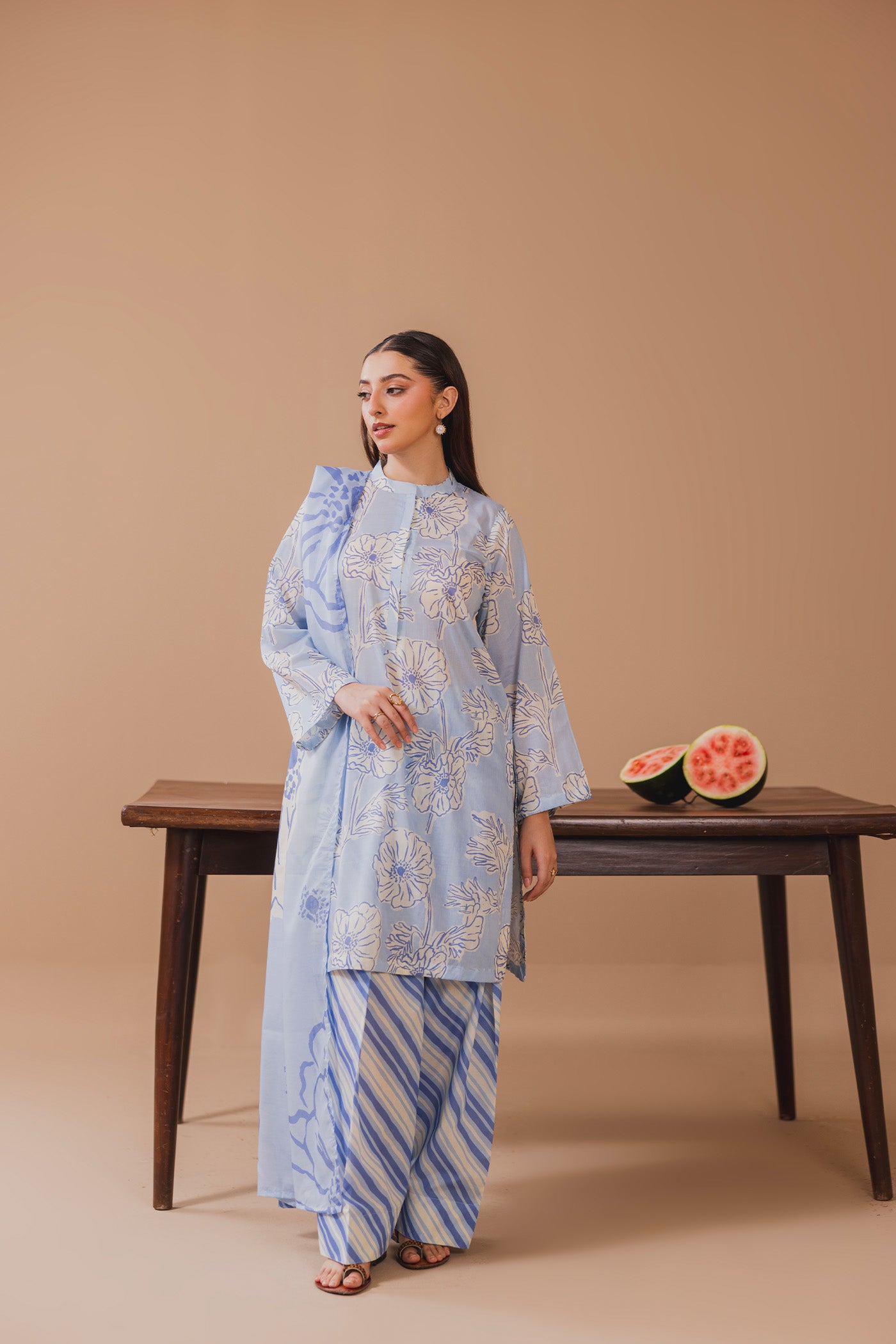 3 Piece Unstitched Printed Lawn Suit (Jamaican Blue)