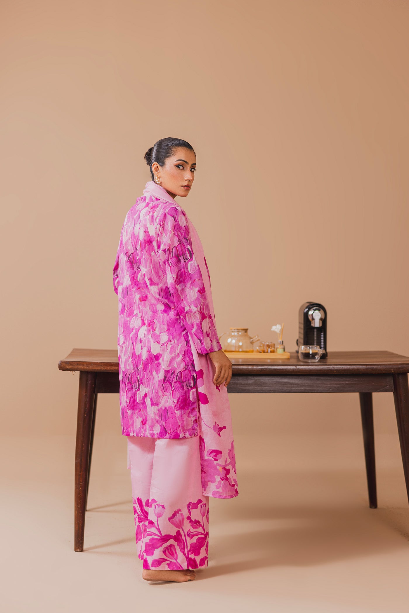 3 Piece Unstitched Printed Lawn Suit (Pink Bourbon)