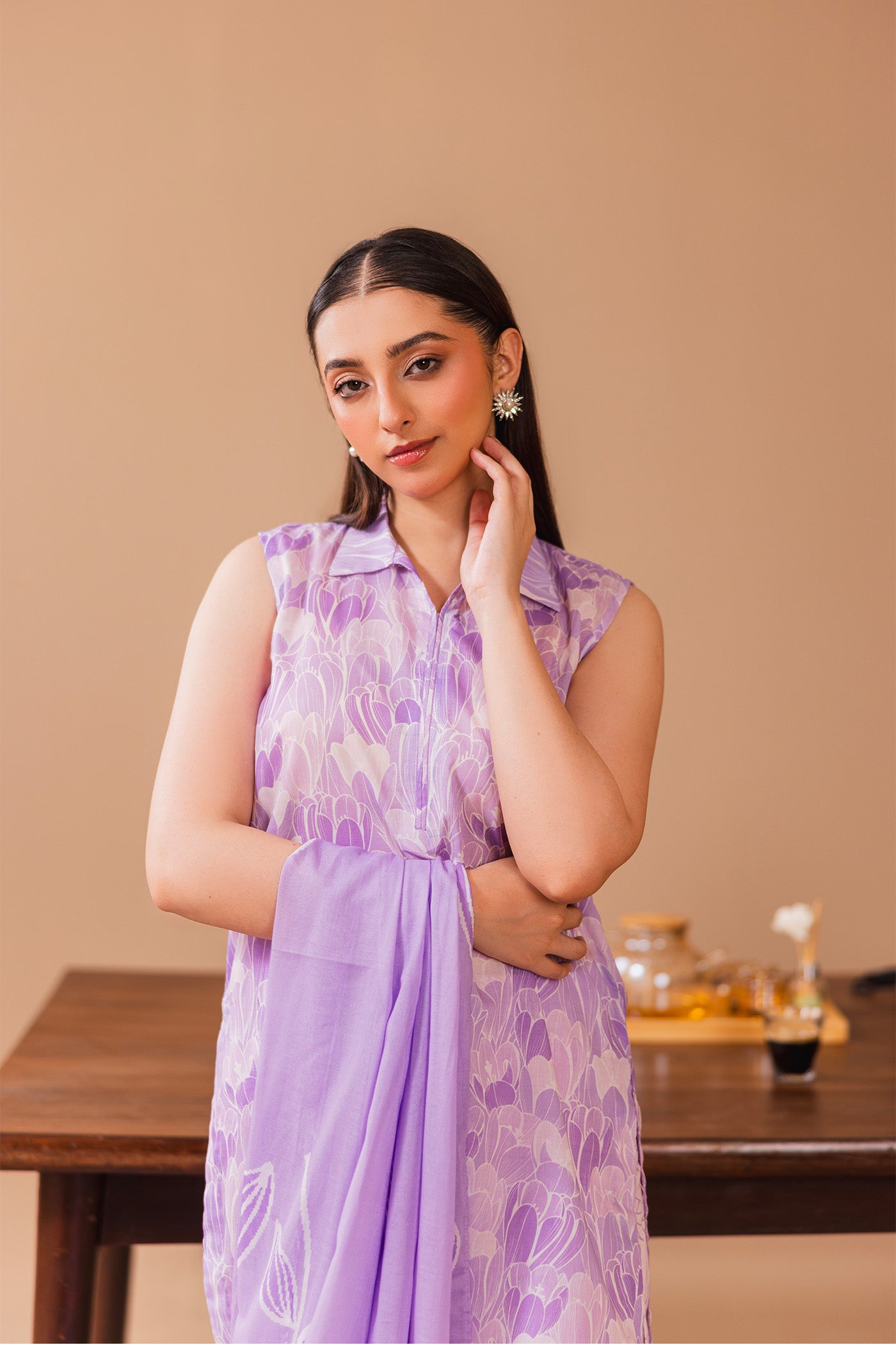 3 Piece Unstitched Printed Lawn Suit (Lavender Latte)