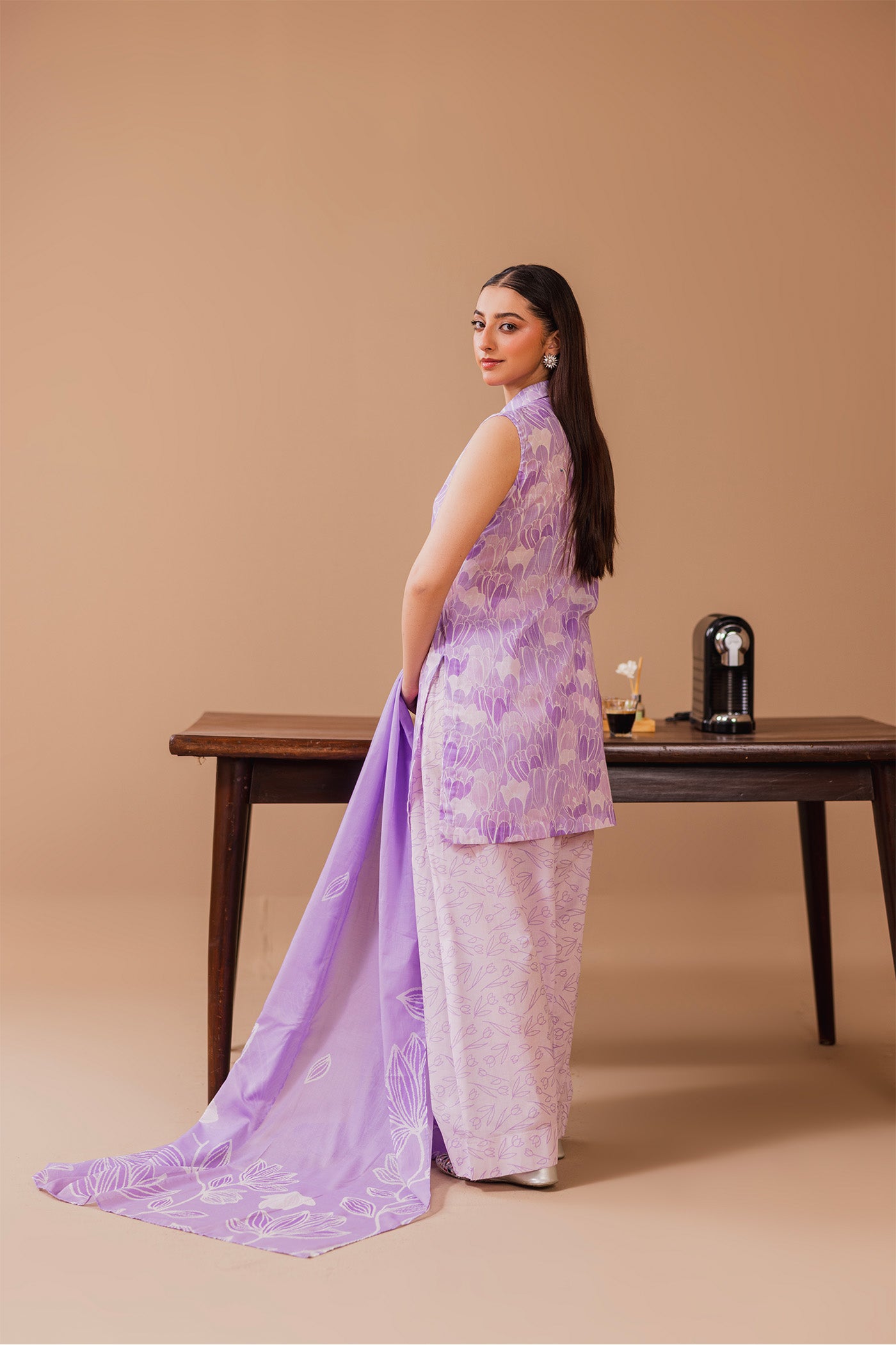 3 Piece Unstitched Printed Lawn Suit (Lavender Latte)