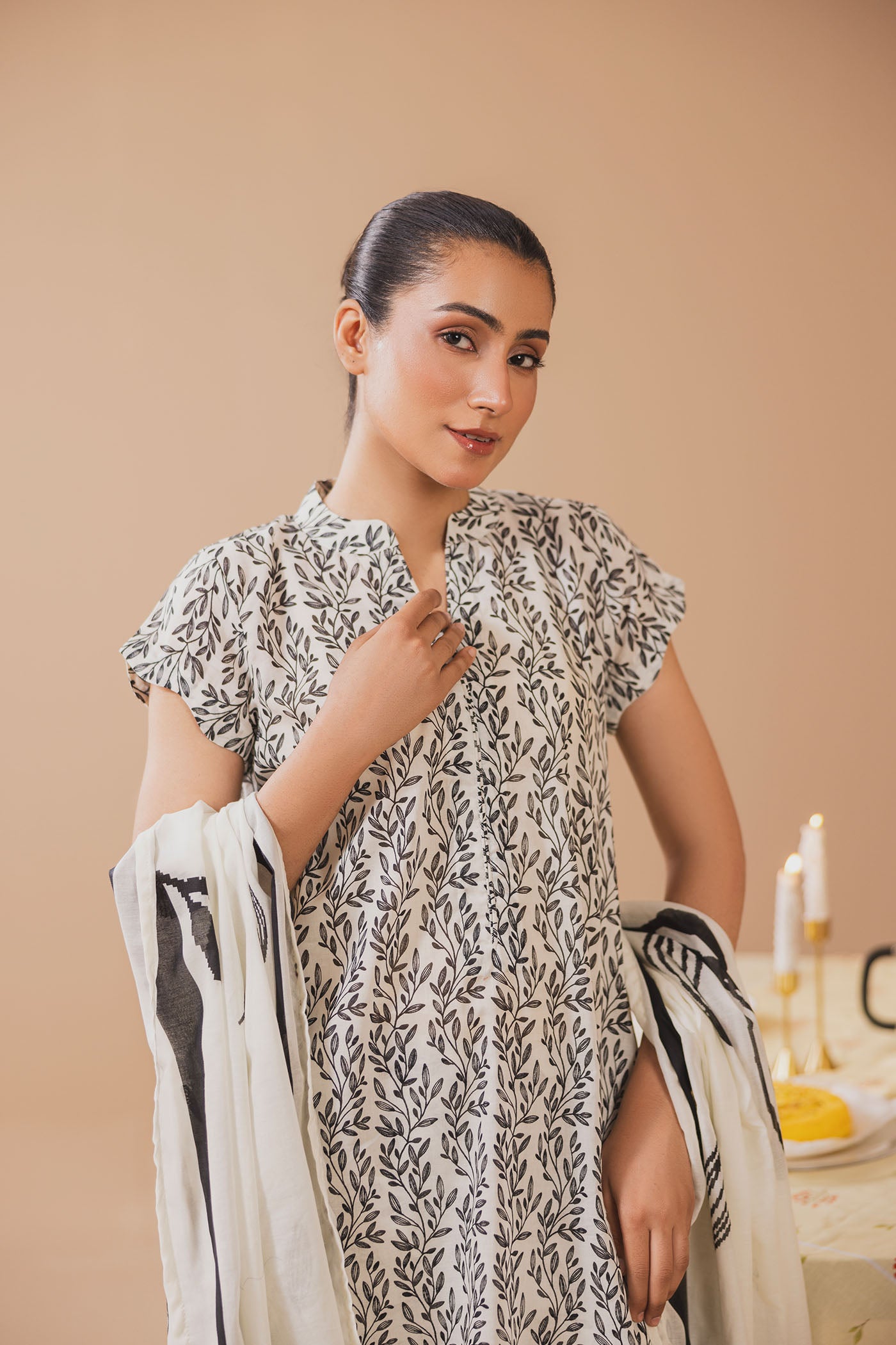 3 Piece Unstitched Printed Lawn Suit (Vanilla Bean)