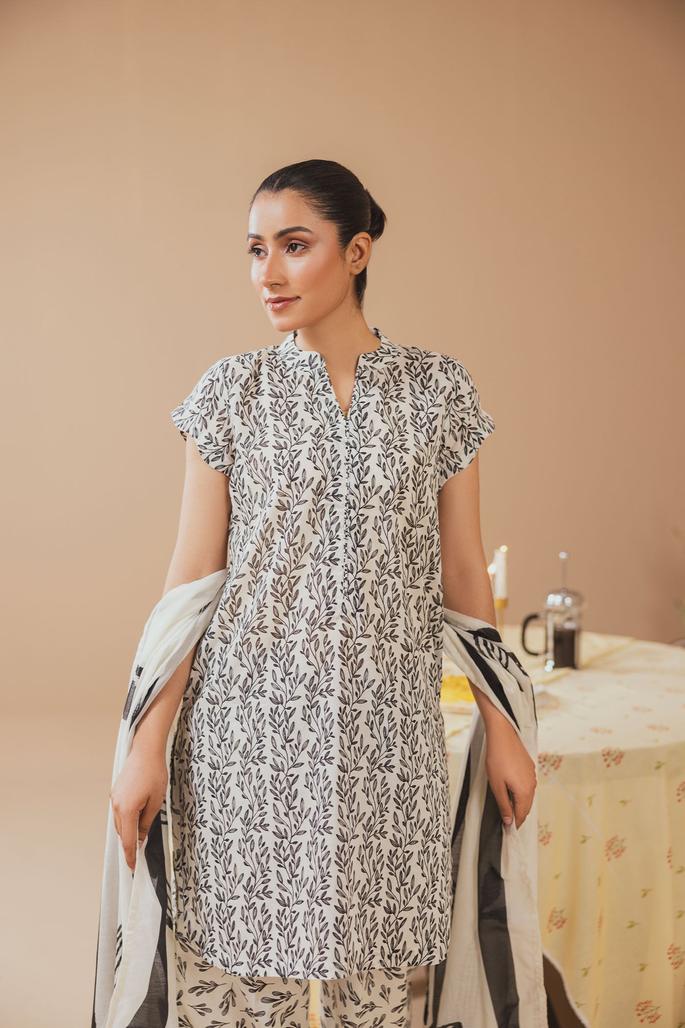 3 Piece Unstitched Printed Lawn Suit (Vanilla Bean)