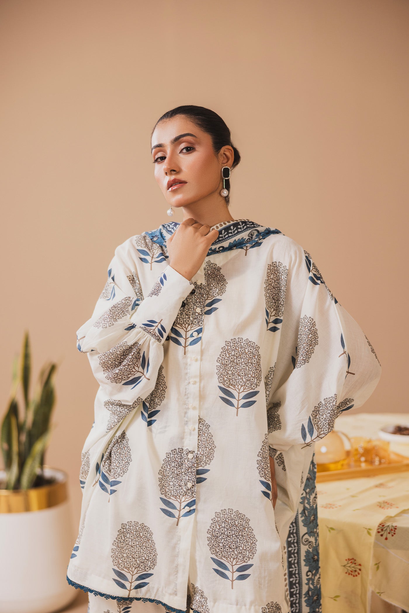 3 Piece Unstitched Printed Lawn Suit (Flat White)