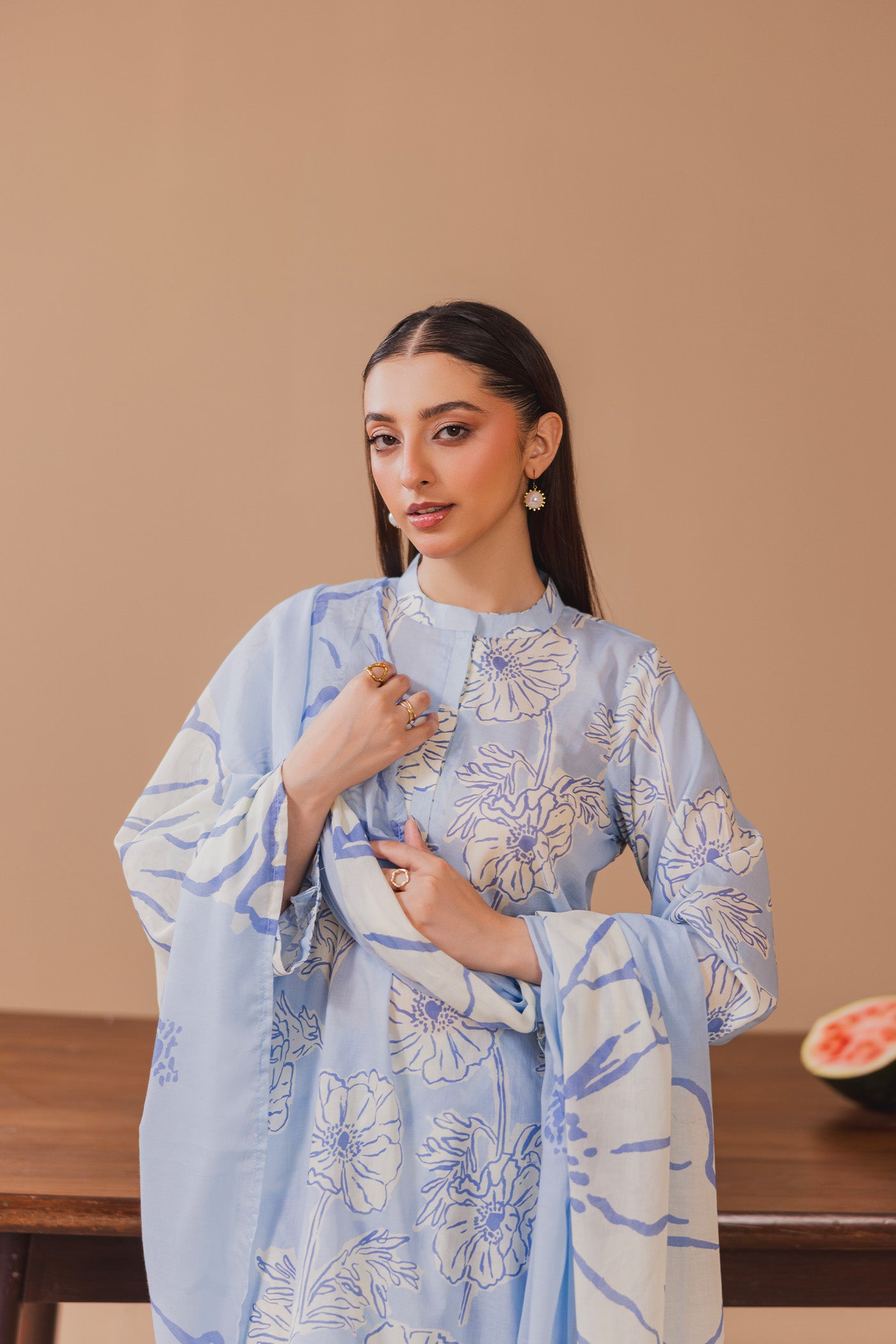 3 Piece Unstitched Printed Lawn Suit (Jamaican Blue)