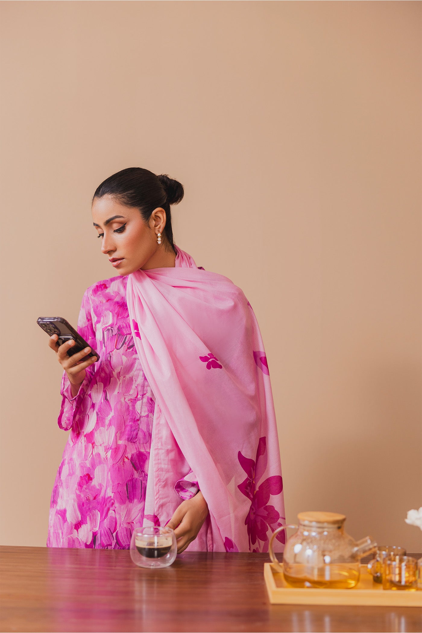 3 Piece Unstitched Printed Lawn Suit (Pink Bourbon)