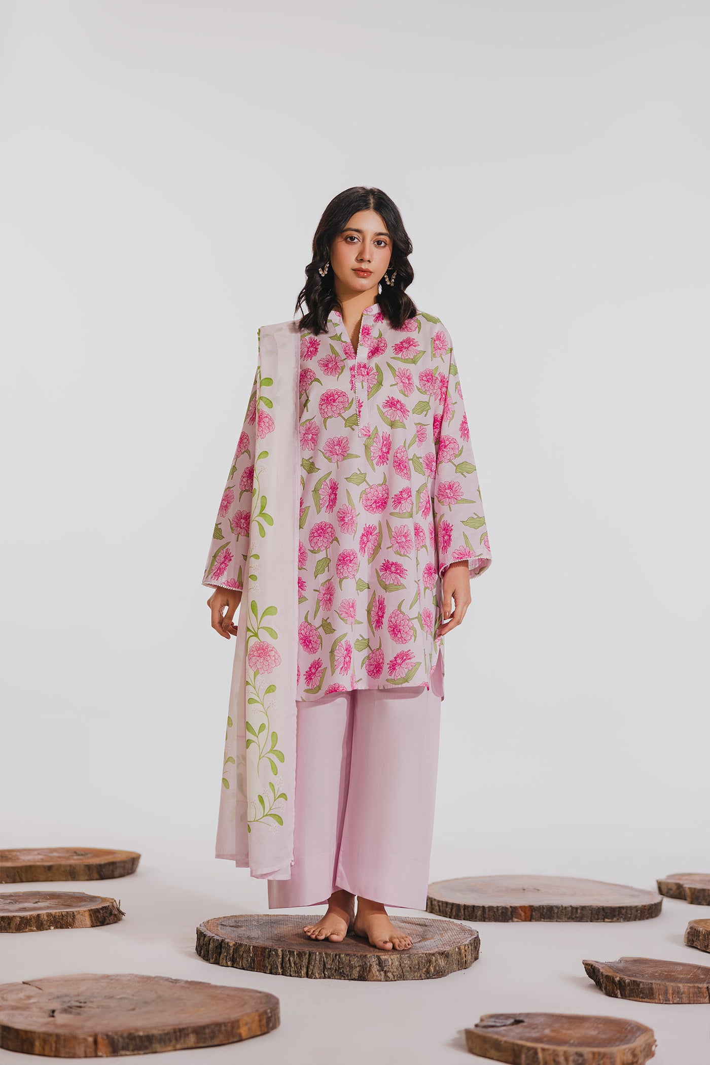 Premium 3 Piece Unstitched Digital Printed Lawn (Blush Bloom)