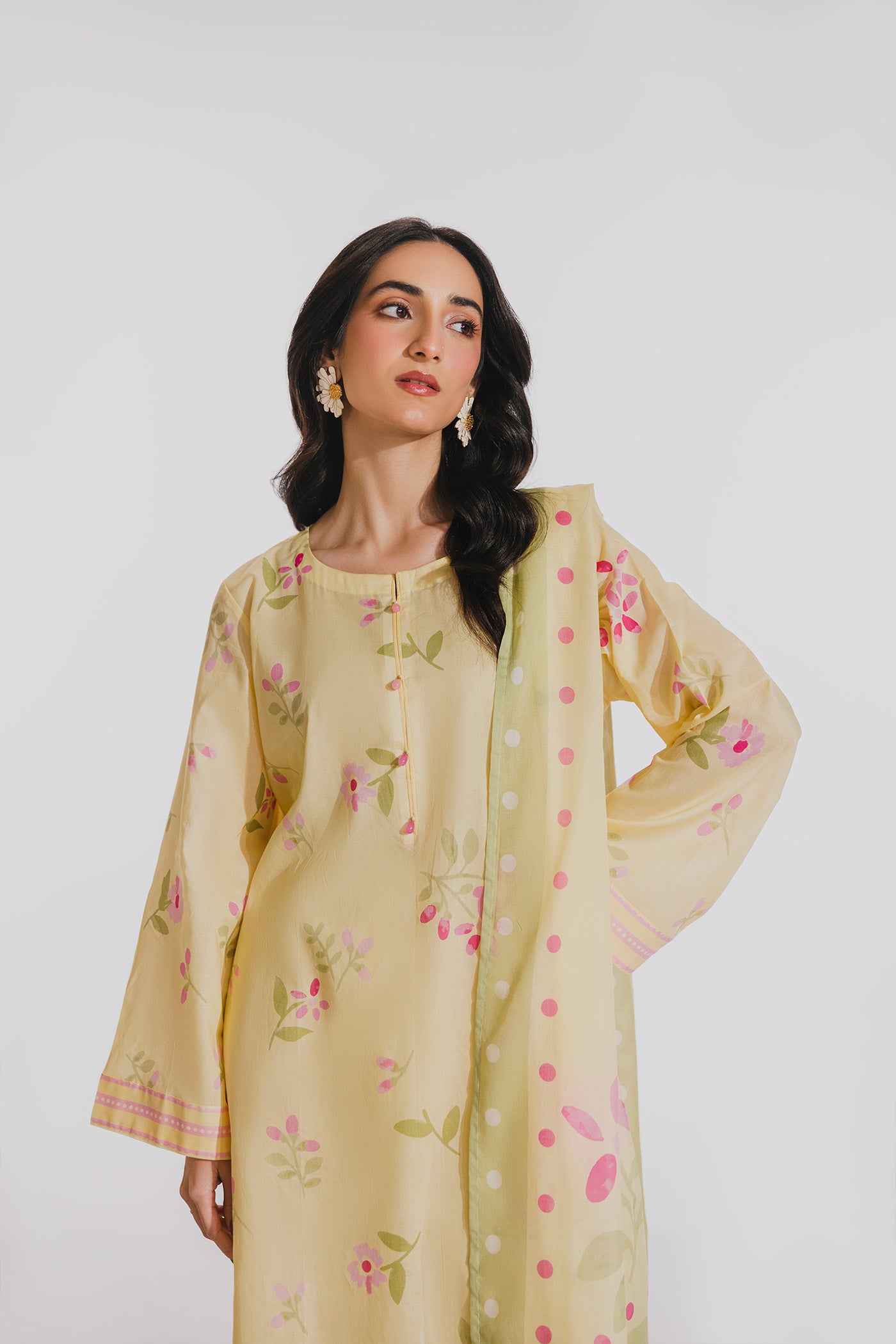 Premium 3 Piece Unstitched Digital Printed Lawn (Lemon Blossom)