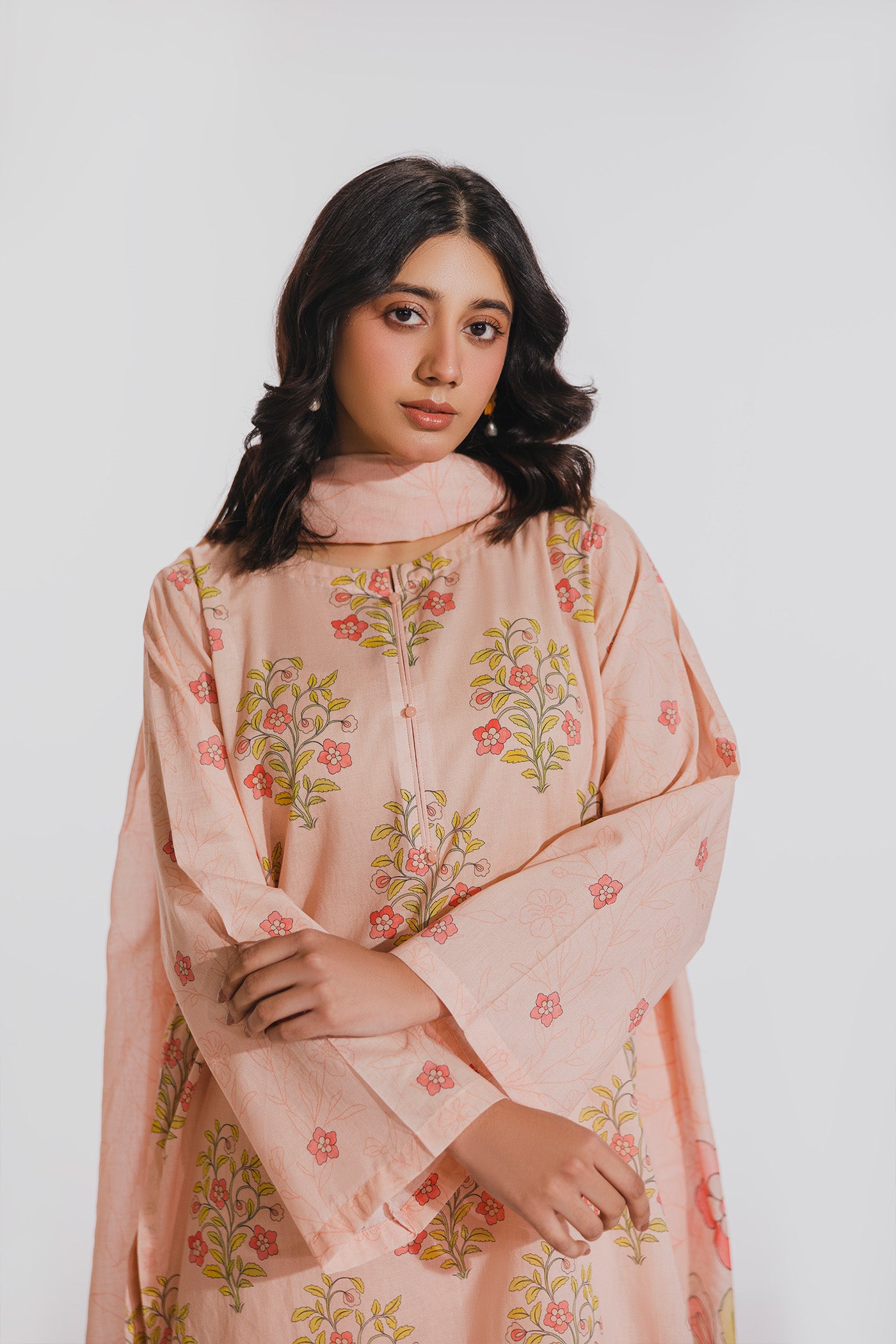 Premium 3 Piece Unstitched Digital Printed Lawn (Painted Peonies)