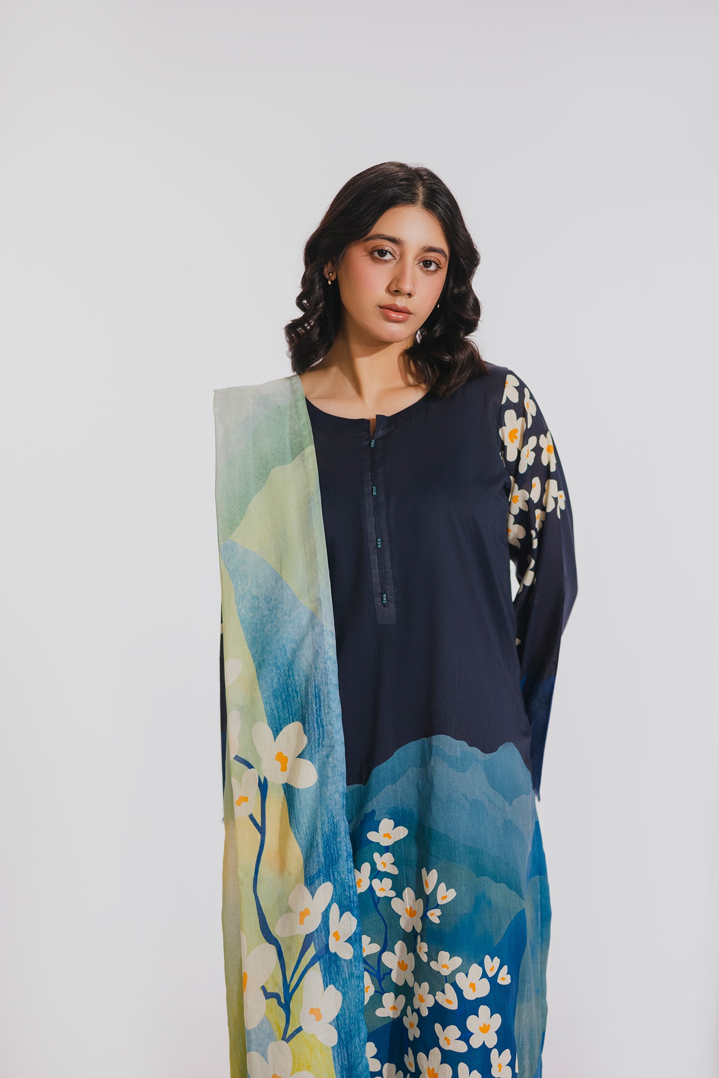 Premium 3 Piece Unstitched Digital Printed Lawn (Dusky Mountain Tale)