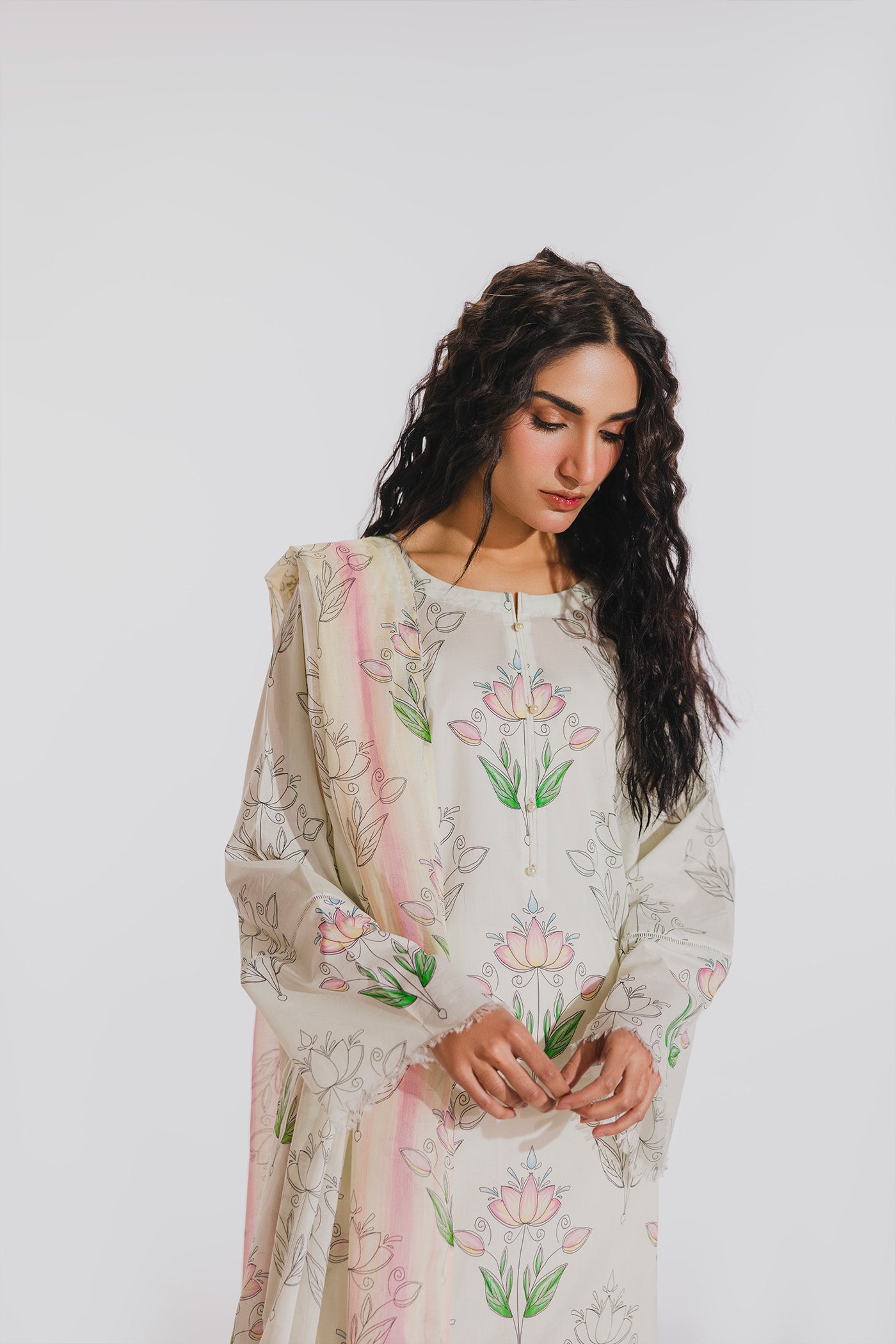 Premium 3 Piece Unstitched Digital Printed Lawn (Painted In Petals)