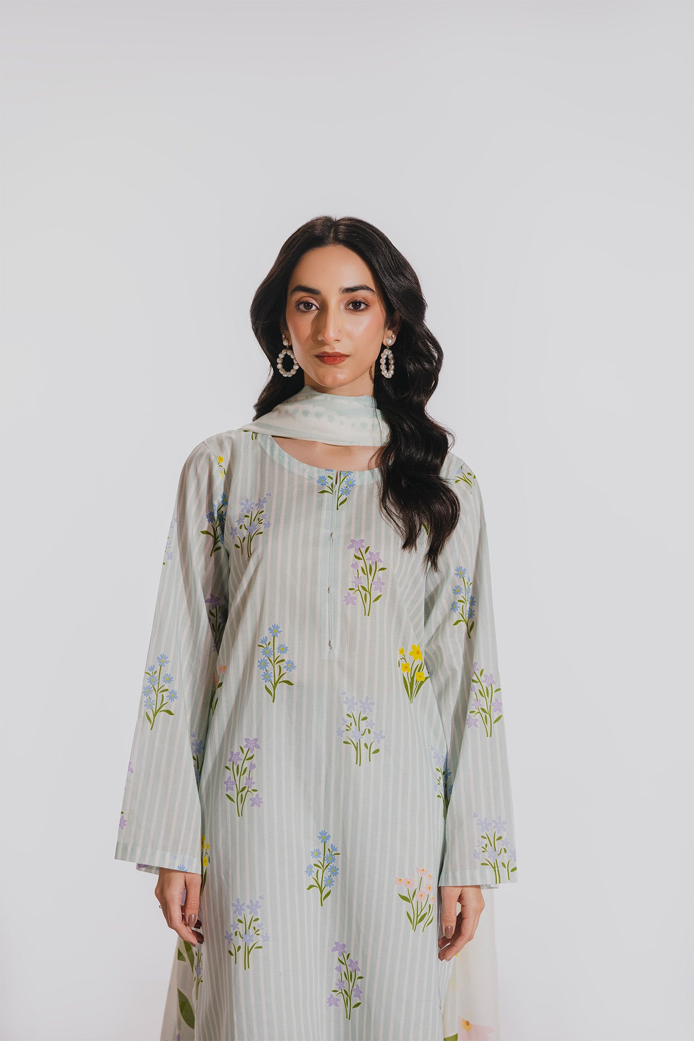 Premium 3 Piece Unstitched Digital Printed Lawn (Springs Stripe)