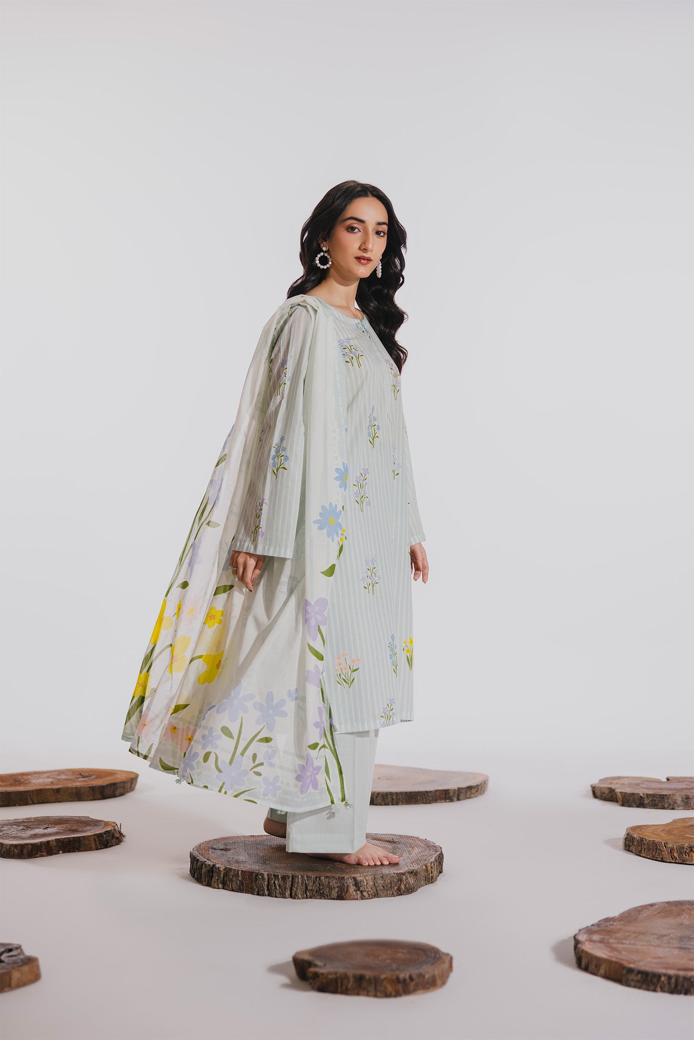 Premium 3 Piece Unstitched Digital Printed Lawn (Springs Stripe)