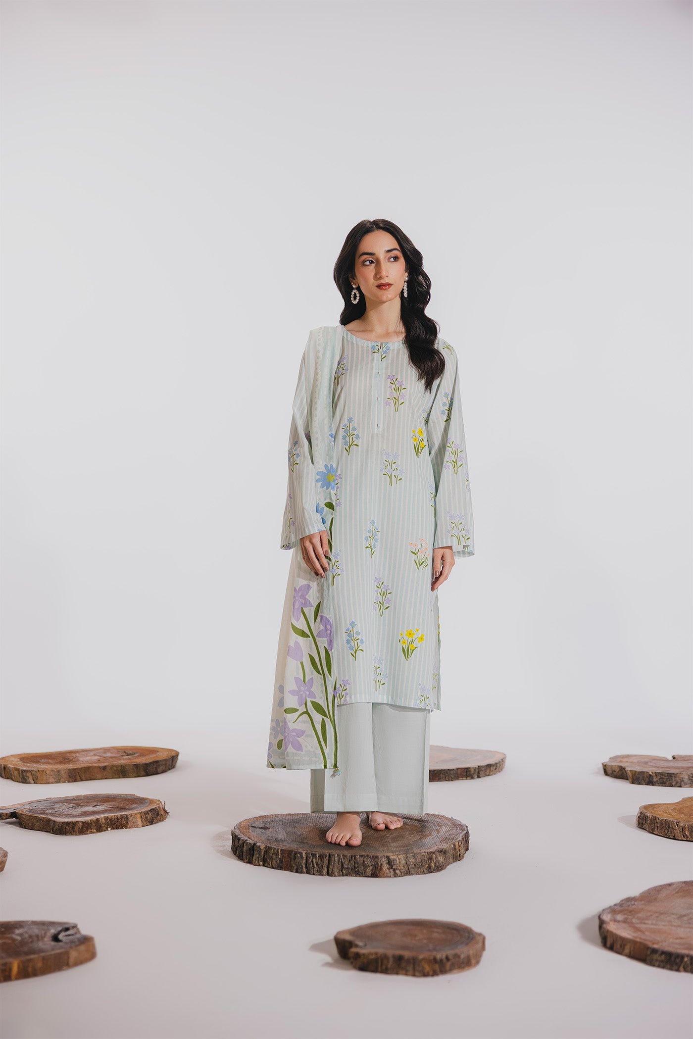 Premium 3 Piece Unstitched Digital Printed Lawn (Springs Stripe)