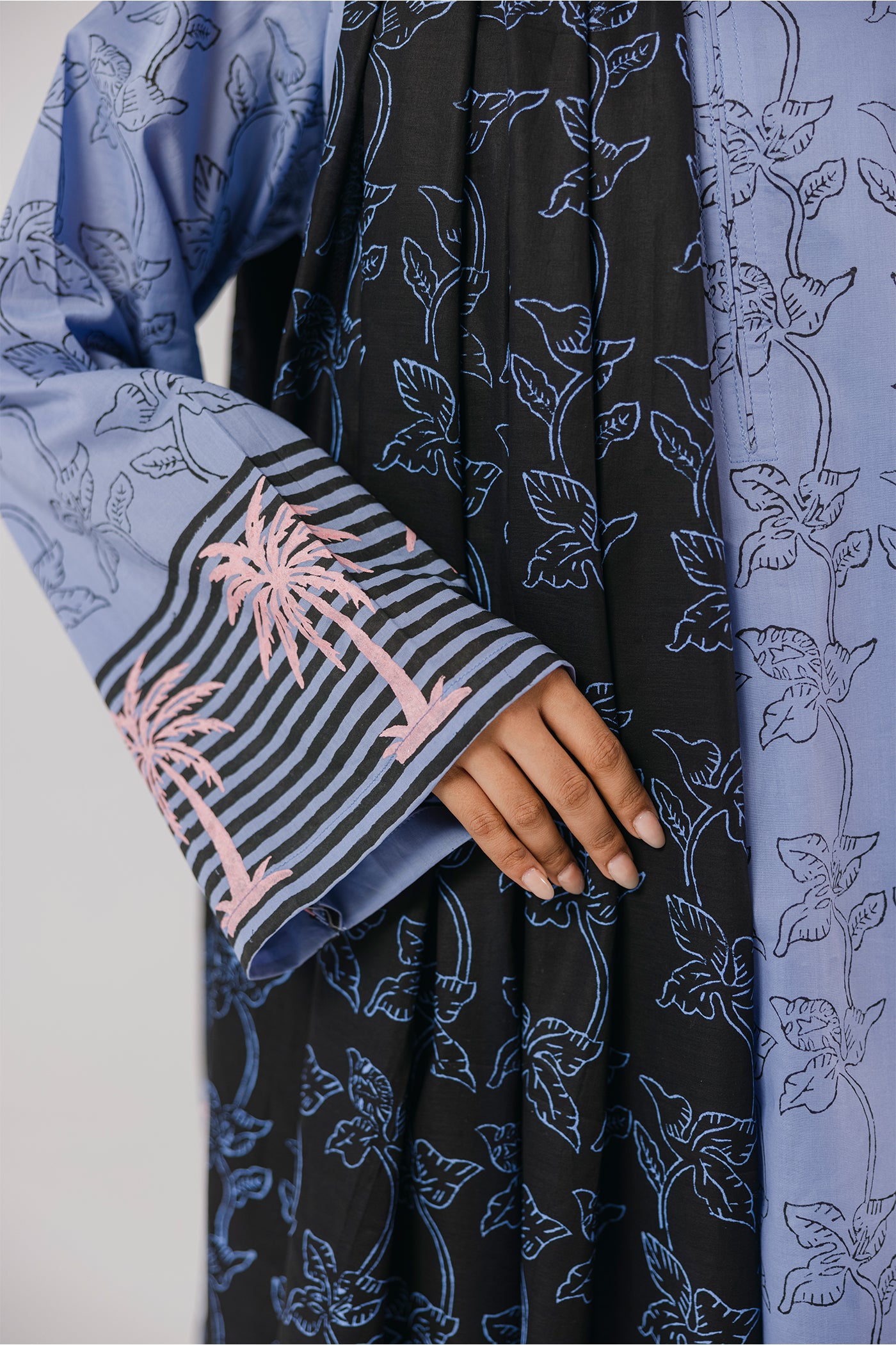 Premium 3 Piece Unstitched Hand Printed Lawn (Blue with a Blush)